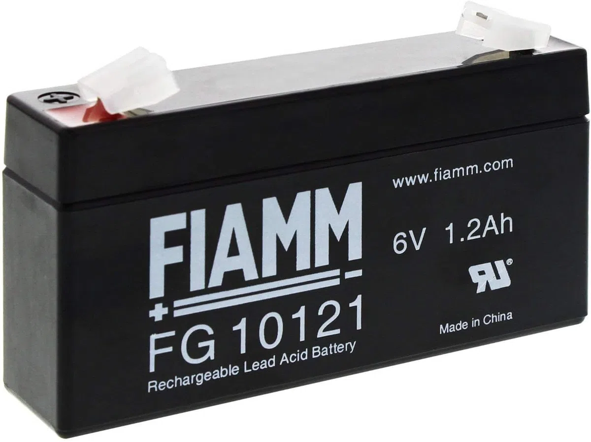 Fiamm Batteria Serie FG 6V Alimentazione di emergenza UPS Collegamento Faston 187 piatta di 4,8 mm (FG10121 Amperaggio 1,2 (Ah))