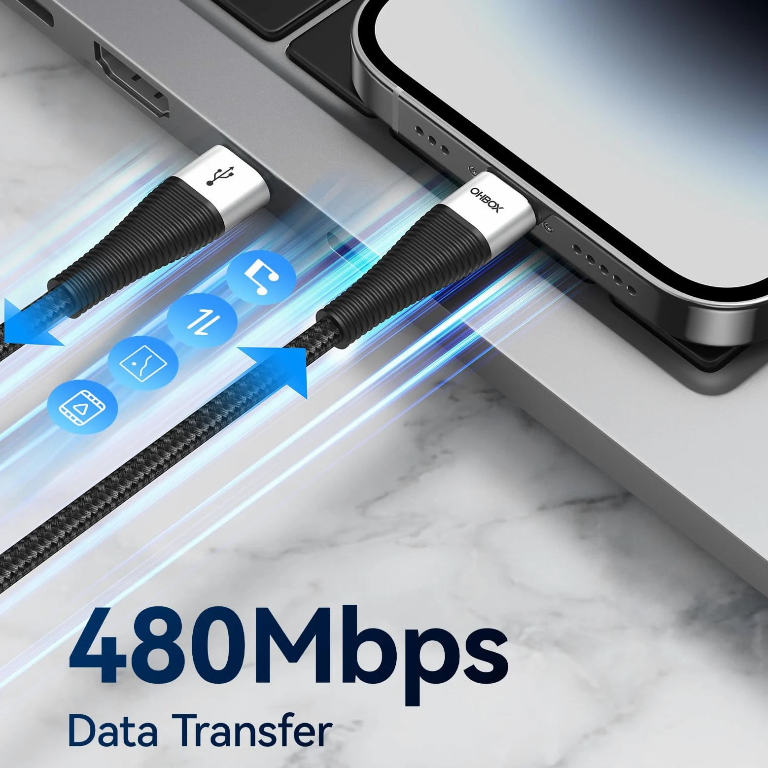ohbox Cavo da USB C a USB C, 0,9 m, confezione da 3 pezzi, 100 W, ricarica rapida da USB C a C, cavo USB di tipo C in nylon intrecciato di alta qualità per iPhone 17/16/15/iPad, MacBook CarPlay e