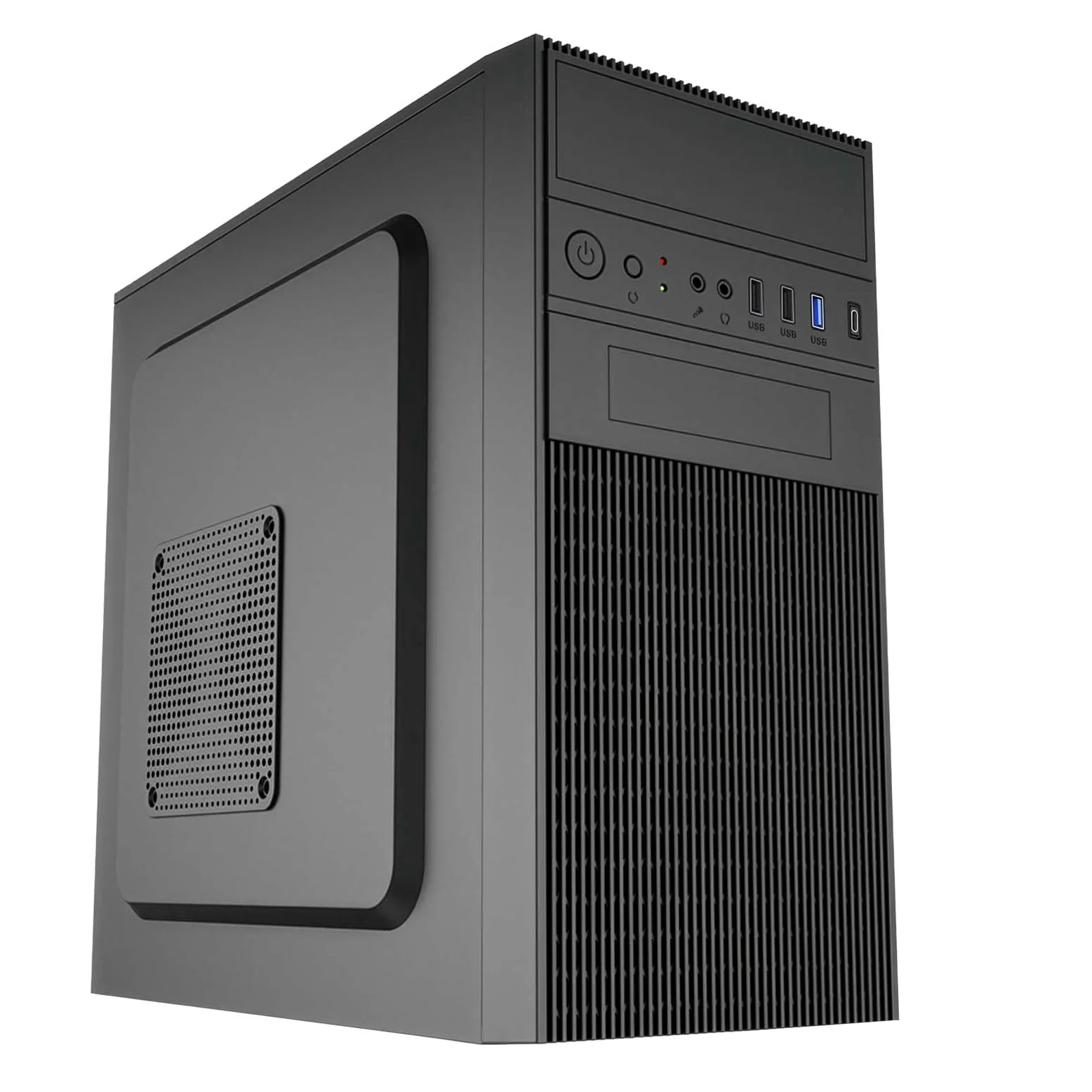Akyga AK19BK Micro Tower - Case per PC compatto con USB-C, USB 3.0 e audio HD, supporta Micro ATX, Mini ITX, Flex ATX, per uso in ufficio e a casa, senza alimentatore, nero