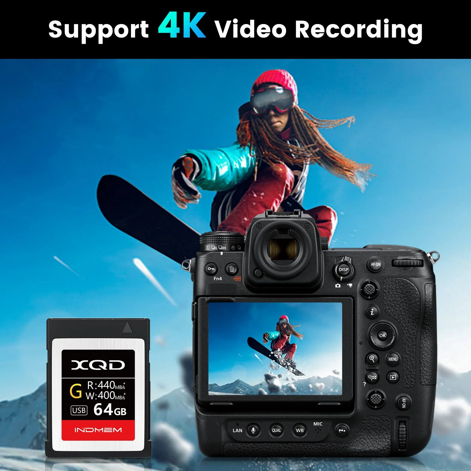 INDMEM 64 GB XQD Card 5 X Tough MLC XQD Flash Card High Speed G Series (lettura 440 MB/s e scrittura 400 MB/s)