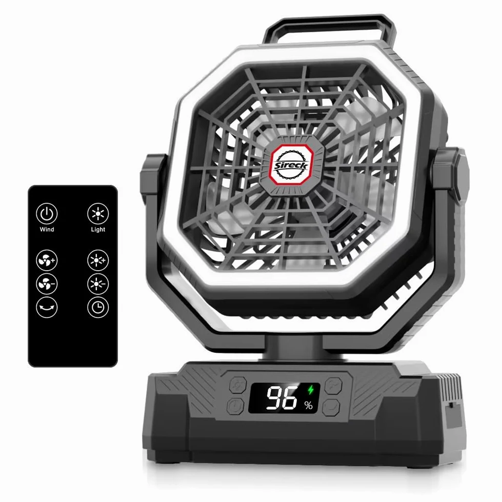 Sireck Ventilatore da campeggio da 40000 mAh, ventilatore personale portatile alimentato a batteria da 25,4 cm, con telecomando, lanterna LED, 5 velocità, timer, display digitale, ventilatore da