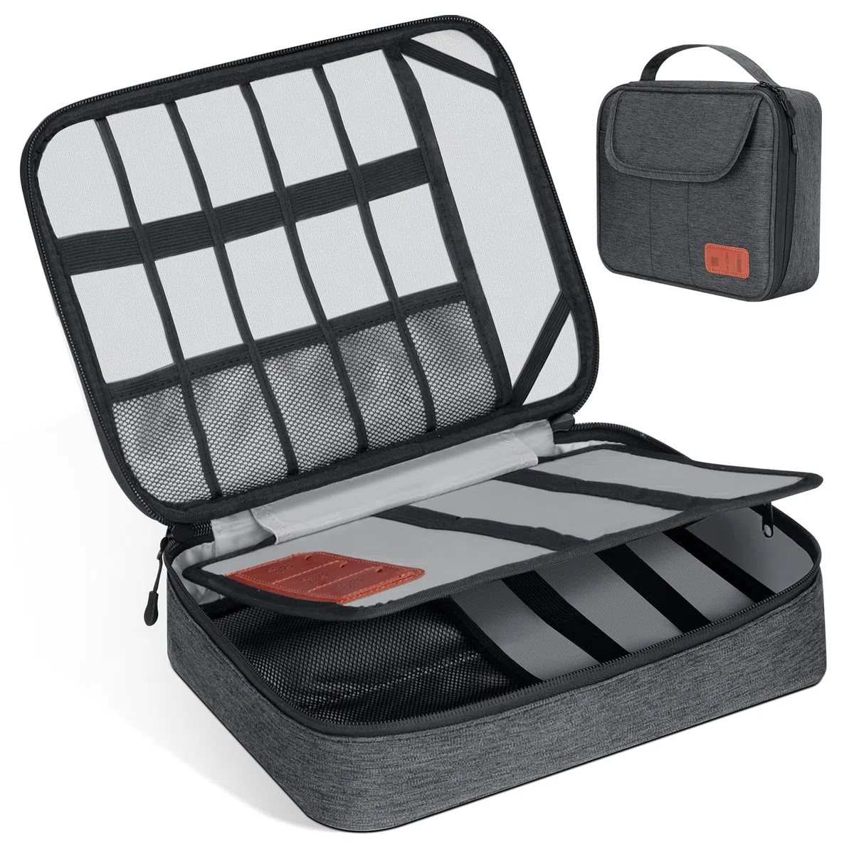 Cozary Organizzatore di Cavi, Organizer Viaggio per Accessori Elettronici, Organizer Cavi, Doppio Scomparto con 5 Cinghie, per Cavi USB, Schede SD, Caricabatterie, Disco Rigido