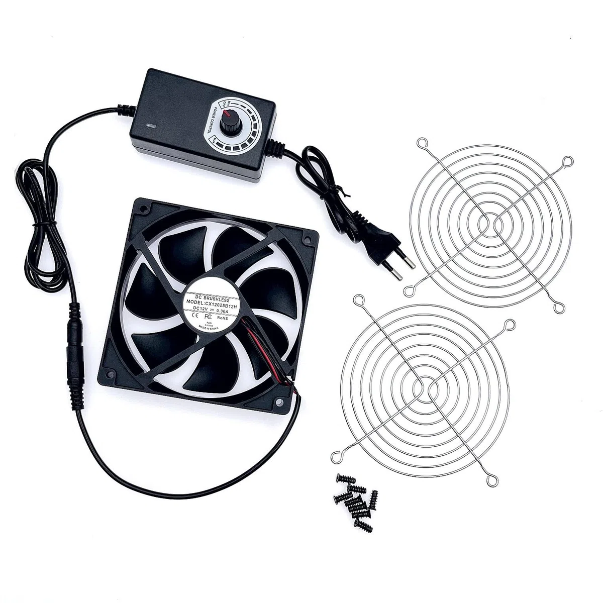 JZK 0.3A DC 12V 12cm Ventola di raffreddamento con controllo velocità regolabile, 12025 ventilatore brushless con griglia metallica per ventilatore per animali domestici, macchina ghiaccio, case PC