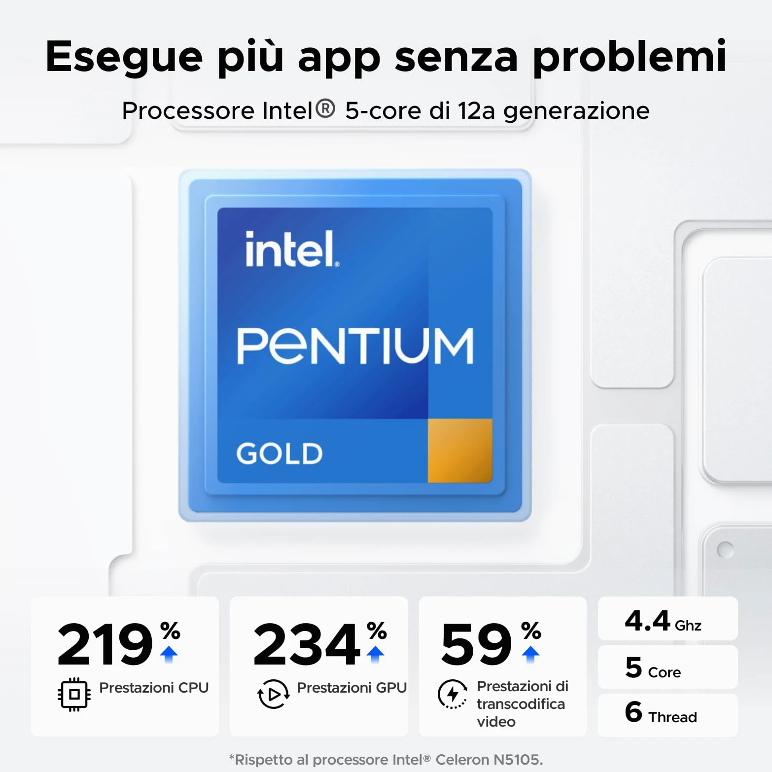 UGREEN NASync DXP4800 Plus, NAS desktop a 4 bay, CPU Intel Pentium Gold 8505 a 5 core, RAM DDR5 da 8 GB, SSD da 128 GB, 1 * 10 GbE, 1 * 2,5 GbE, 2 * slot M.2 NVMe, HDMI 4K (senza disco)