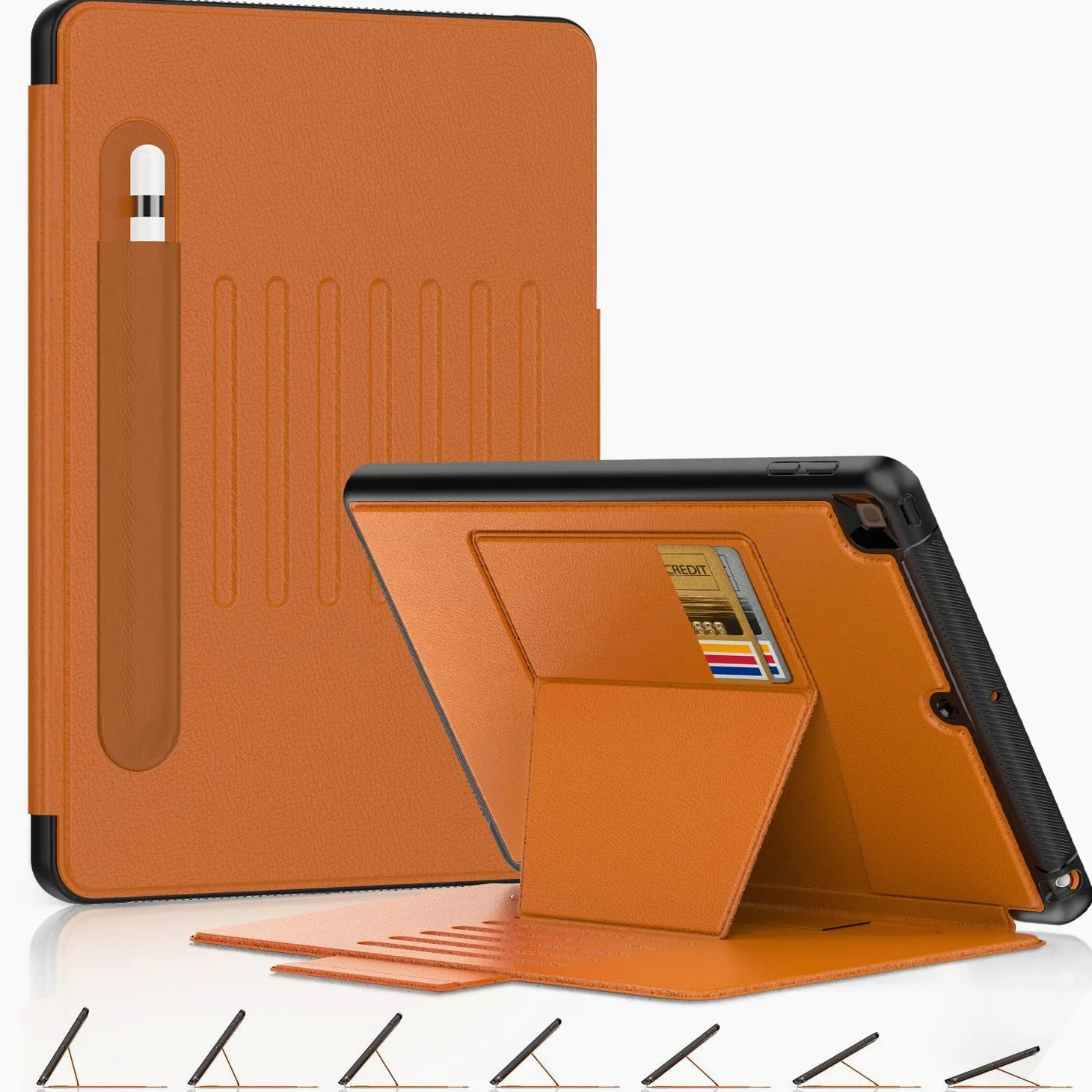 DAORANGE Custodia per iPad 9a/ 8a/ 7a Generazione 10.2 Pollici, Cover in PU-Pelle a Protezione Completa con 7 Angoli Regolabili Magnetico, Tasca per Pencil, Funzione Auto Svegliati/Sonno(Marrone)