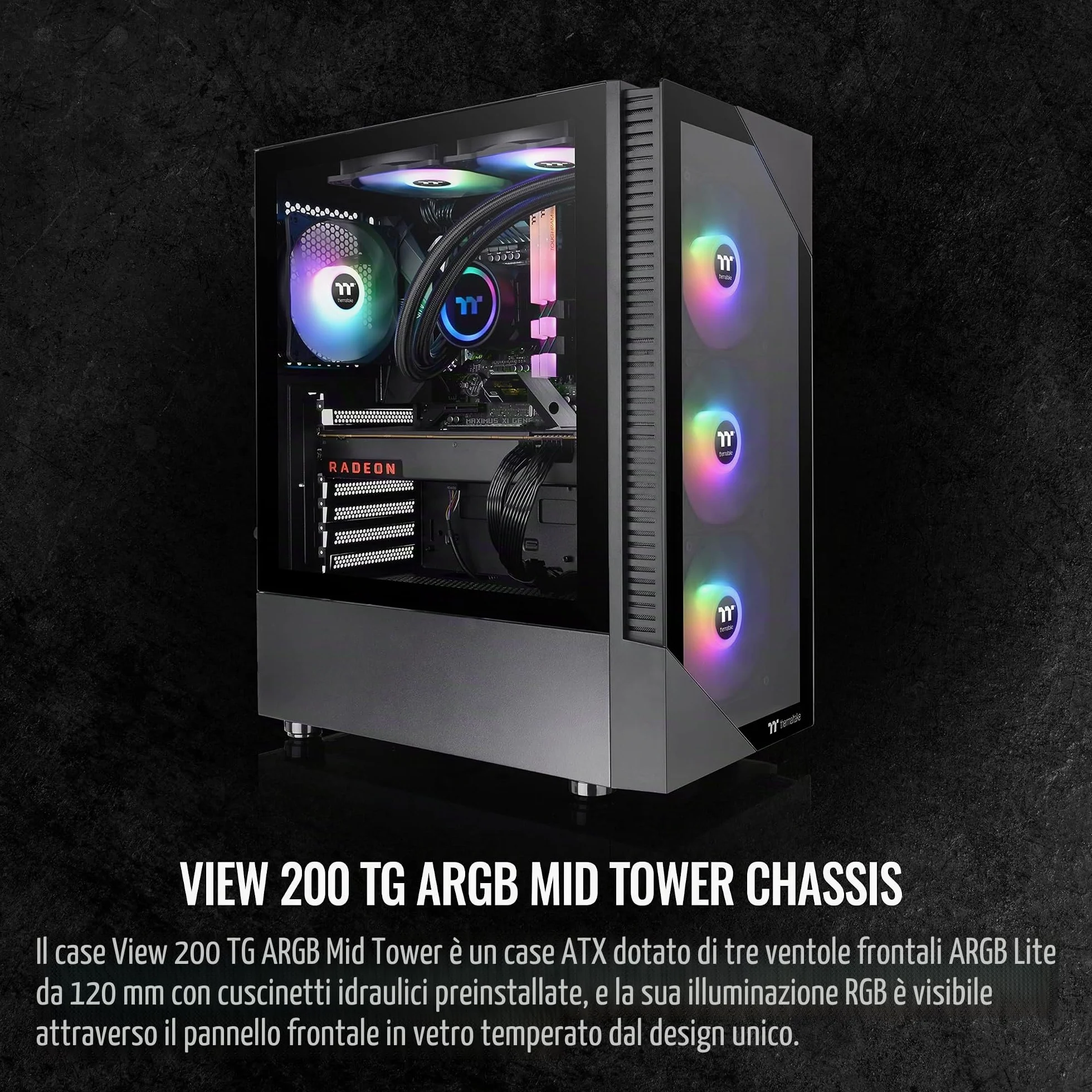 Thermaltake View 200 TG ARGB Custodia per computer ATX in vetro temperato Mid Tower con ventola ARGB anteriore 3x120mm, CA-1X3-00M1WN-00