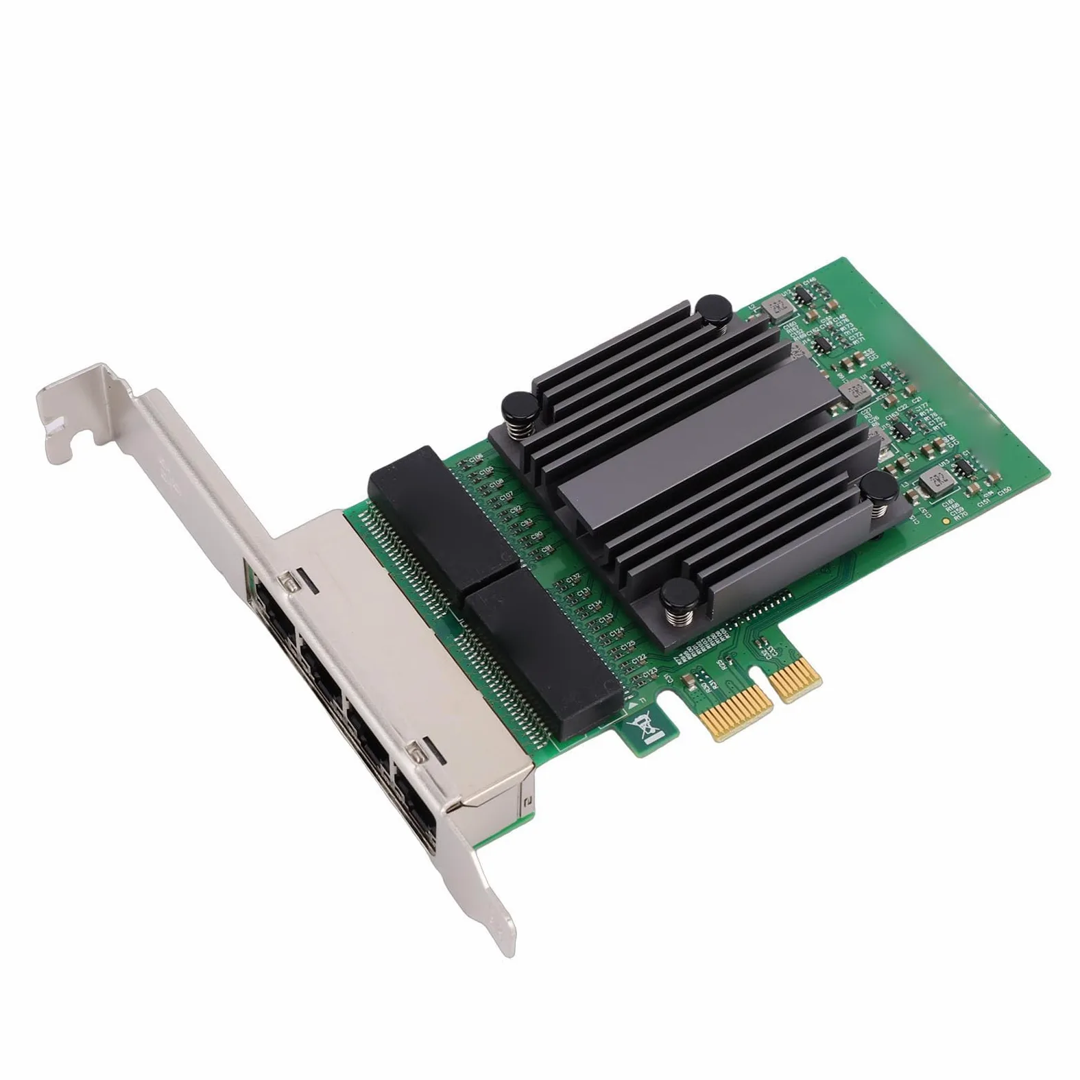 Ausla Scheda di Rete PCIe X1 a 4 Porte, Scheda Adattatore di Rete Gigabit Ethernet PCB con Chip 82571, 4 Porte RJ45 10 100 1000Mbps, Basso Carico della CPU per PC Industriali Server Desktop