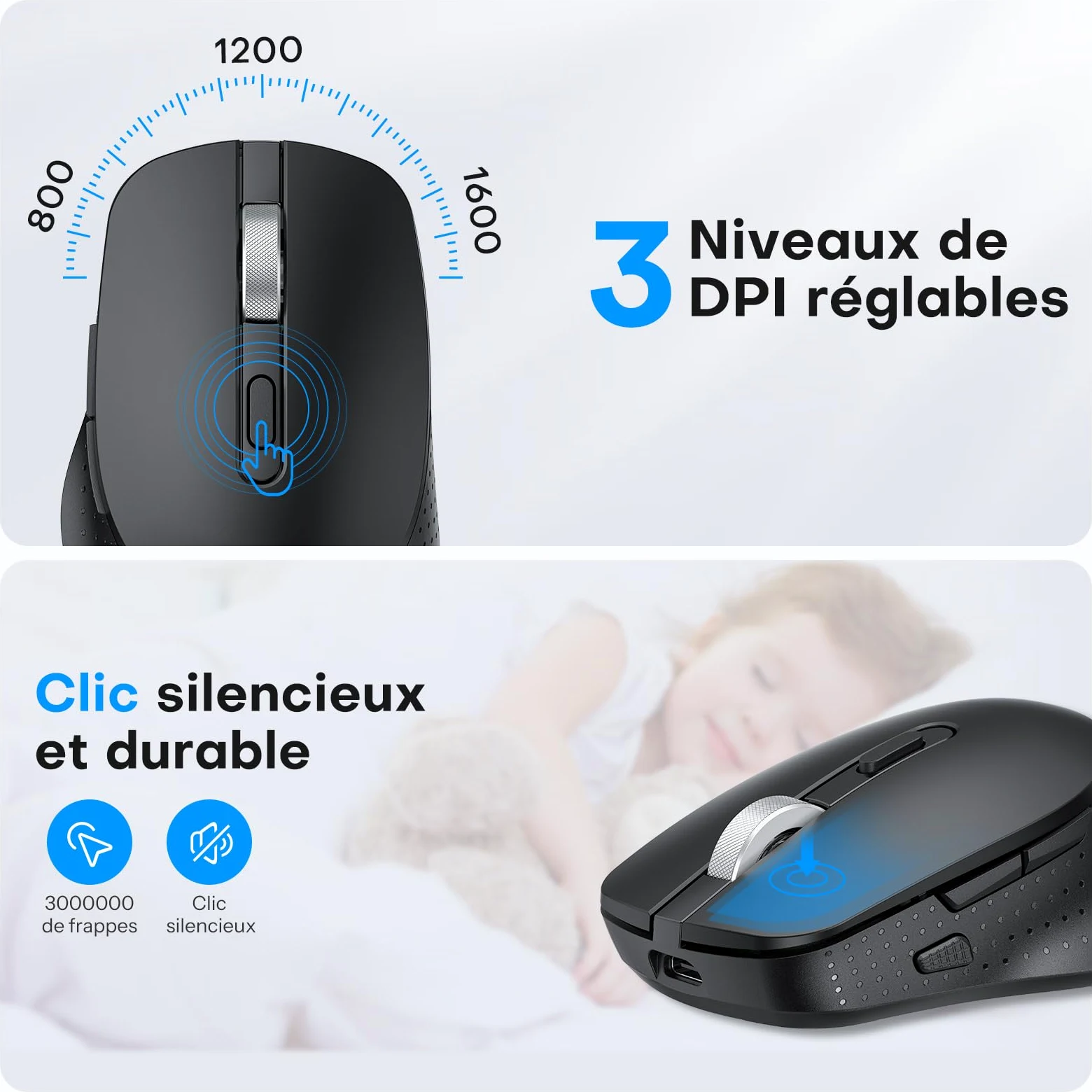OMOTON Tastiera e mouse wireless pieghevole con tastierino numerico, tastiera bluetooth AZERTY ricaricabile, full-size portatile Keyboard per Android Windows iOS Mac iPad Tablet PC - grigio siderale