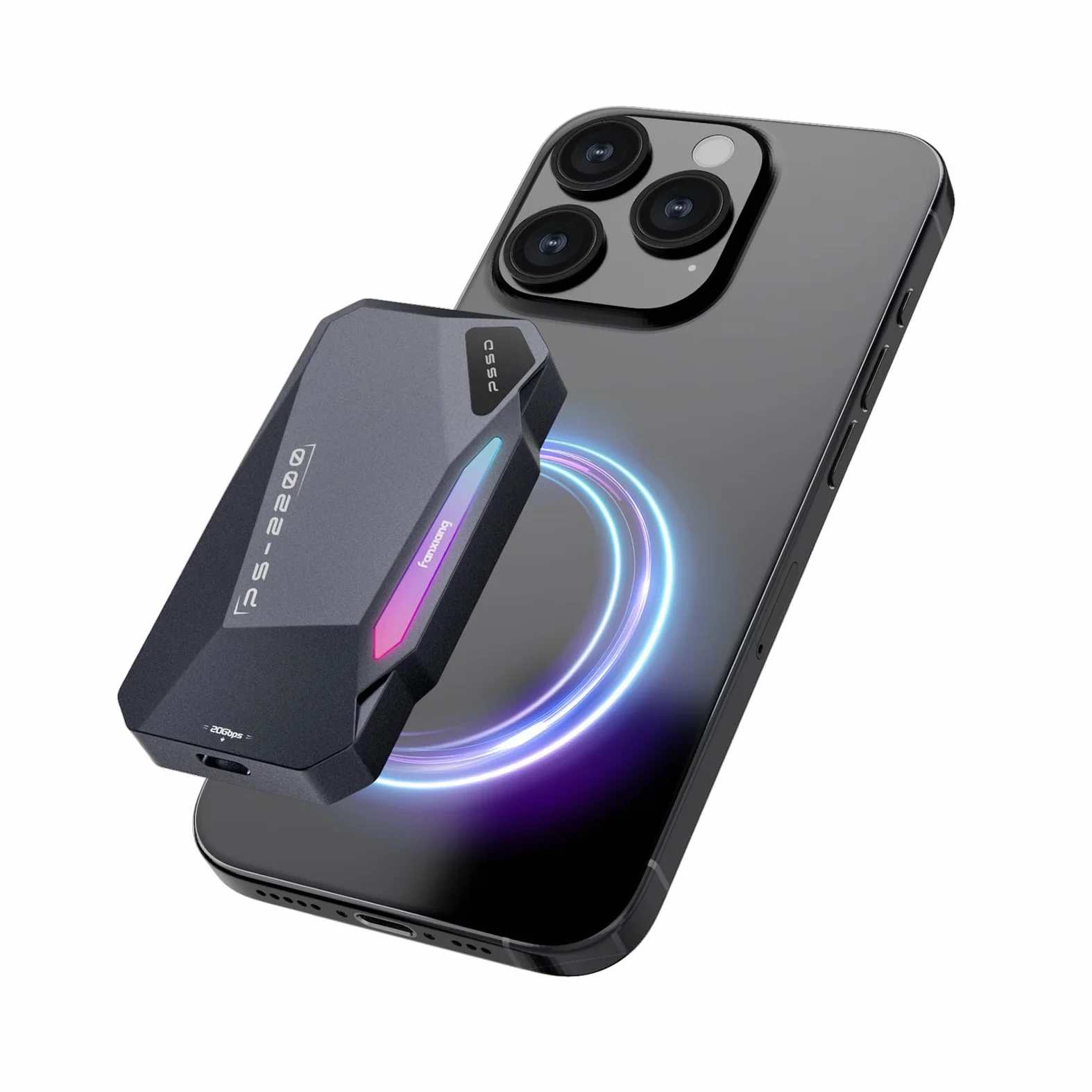 fanxiang 2TB SSD Esterno Magnetico，Fino a 2050MB/s, USB 3.2 Gen2 USB-C, SSD Portatile con RGB LEDs, 4k ProRes HDR, Unità a Stato Solido Esterna per iphone15/16, Android/Pc/Mac-PS2200