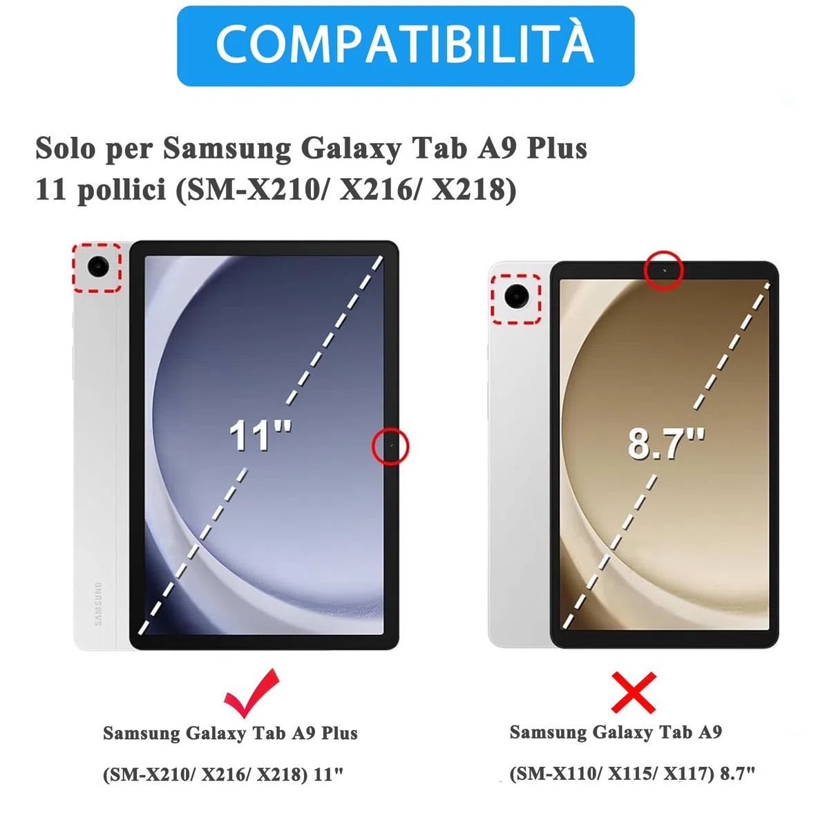 Custodia con Tastiera per Samsung Galaxy Tab A9+ 11 Pollici 2023, Italiano QWERTY Rimovibile Bluetooth Tastiera, Custodia Tastiera per Samsung Galaxy Tab A9 Plus 11" (SM-X210/X216/X218), Blu