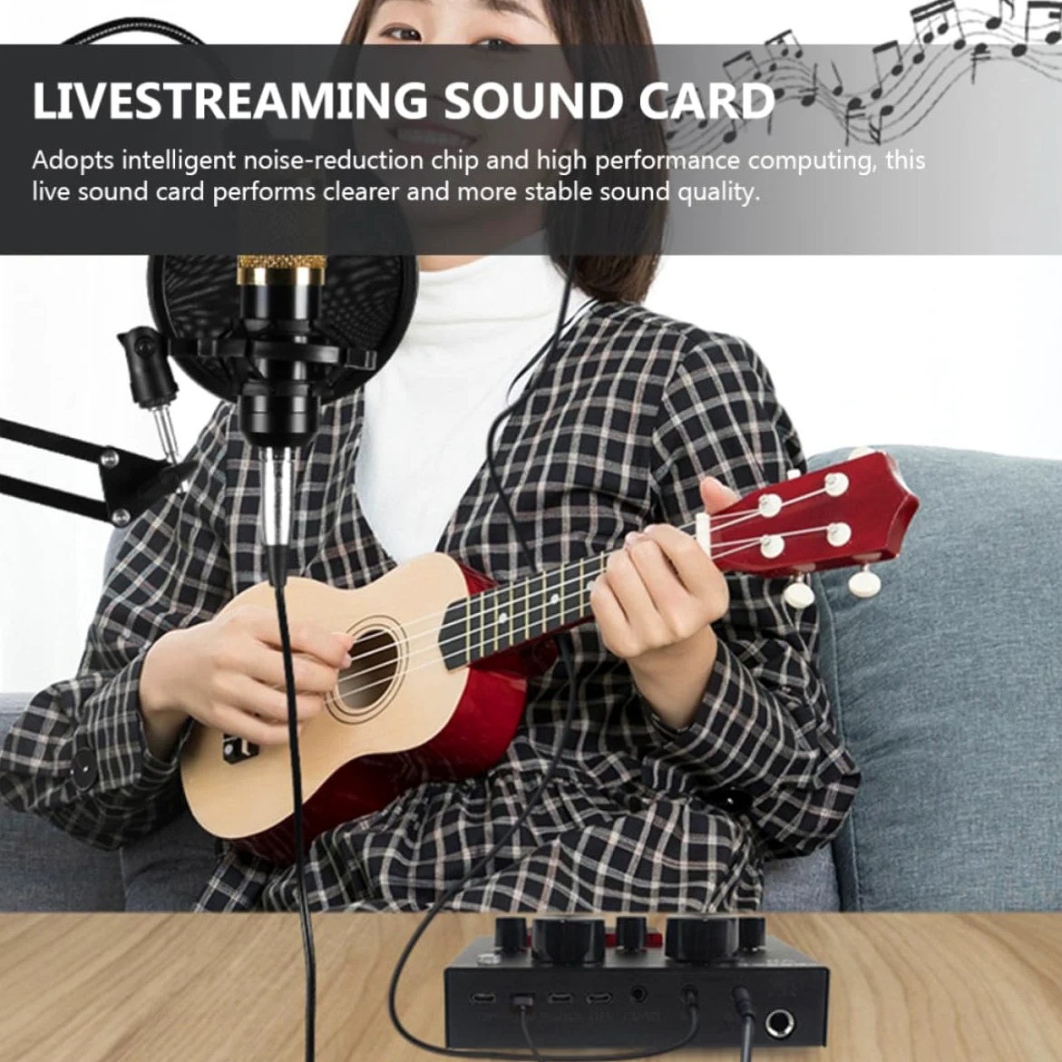 Housoutil Scheda Audio Esterna Professionale Mixer Audio e Effetti, Microfono Condensatore Nero in Metallo Volume Regolabile per Live Streaming e Canto