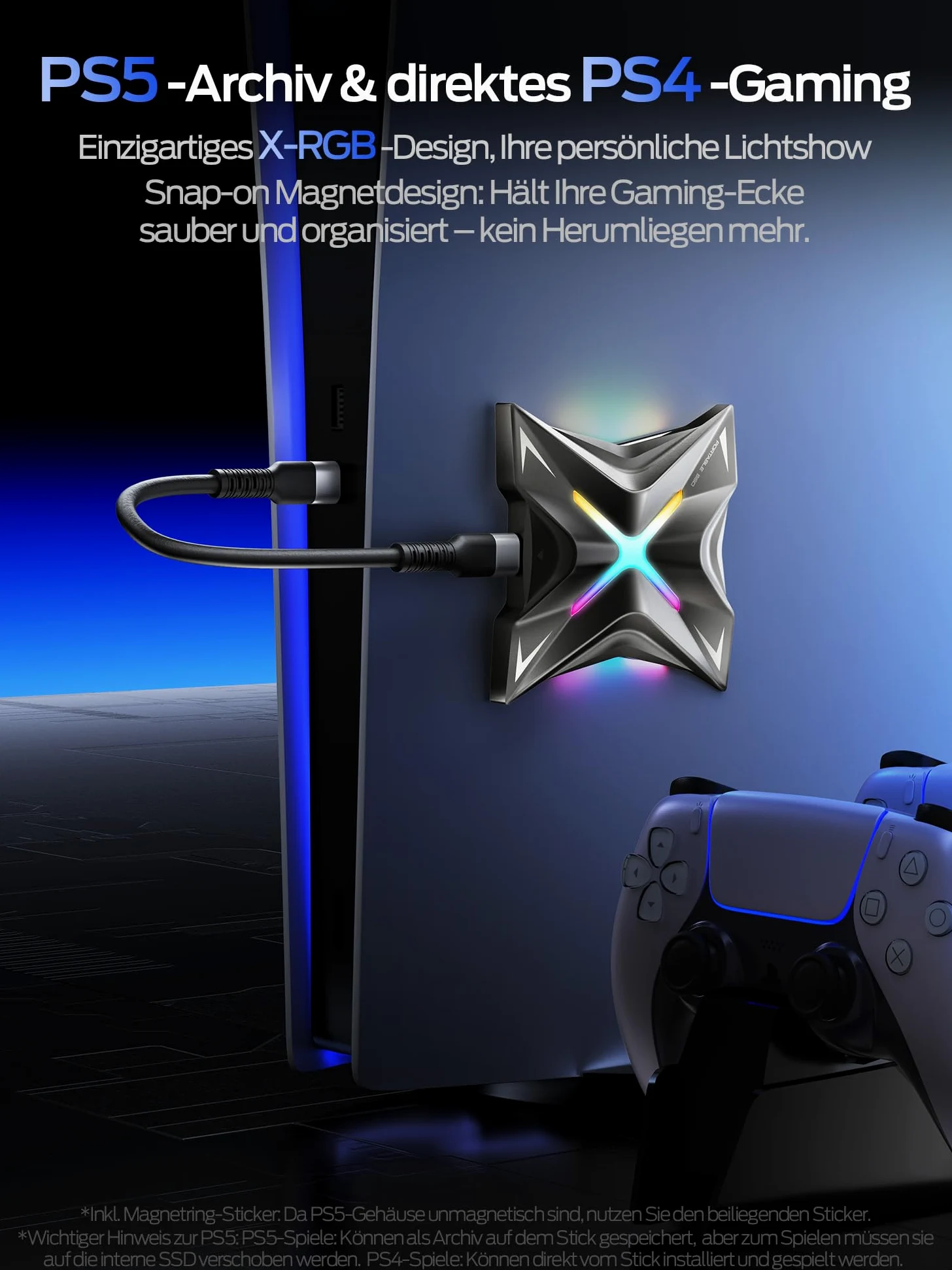 MOVE SPEED External Hard Drive 4TB External SSD bis 2060MB/s with Magnetic Attack & RGB Light USB 3.2 Gen 2x2 PSSD in lega di zinco per PS5, Xbox, iPhone 17/16/15 Pro, Mac, PC