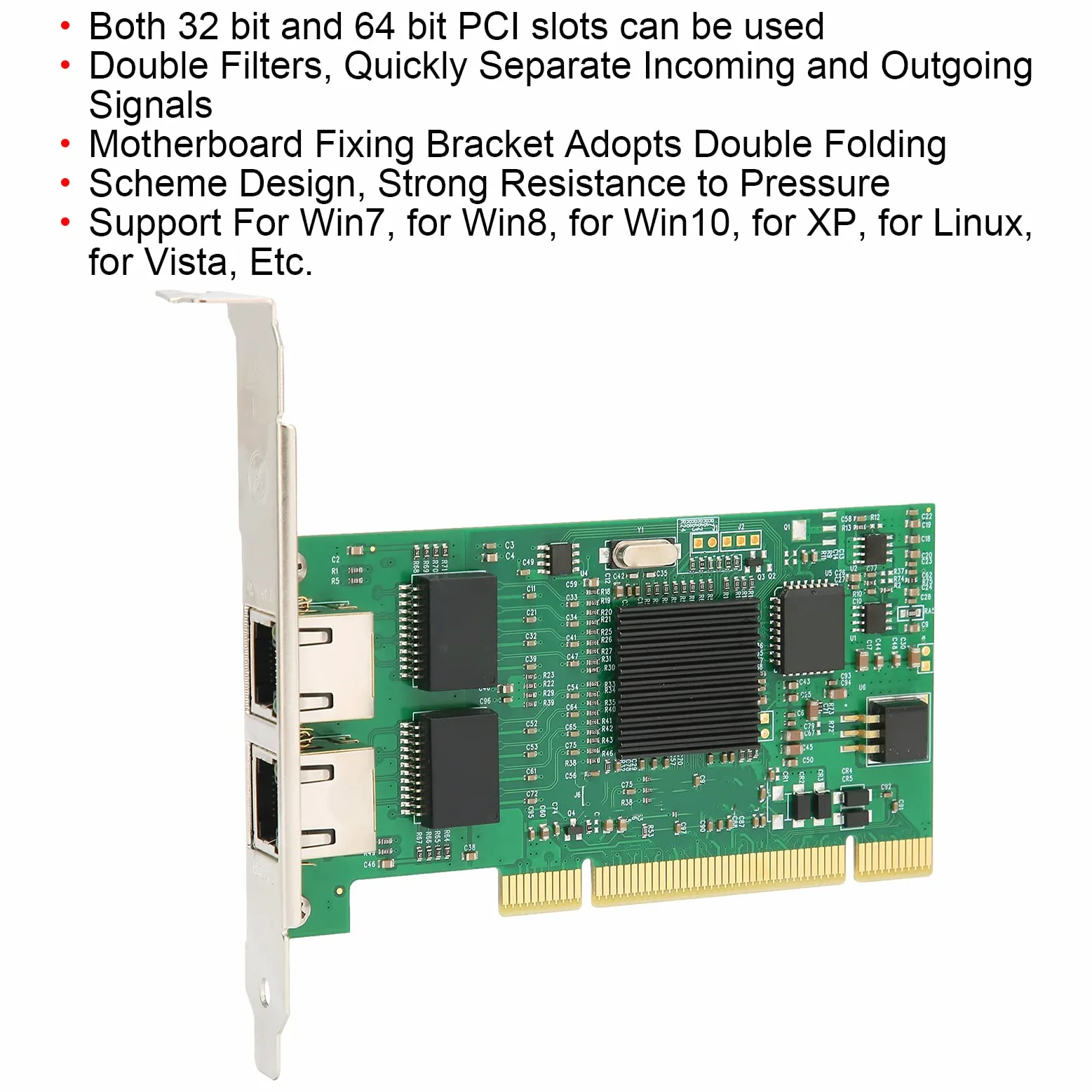 Schede di interfaccia di rete, PCB Scheda Gigabit Ethernet Doppio filtro PCI 2 Porte Gigabit Scheda di rete per Intel 82546 10/100/1000 Mbps per Win7 Win8 Win10