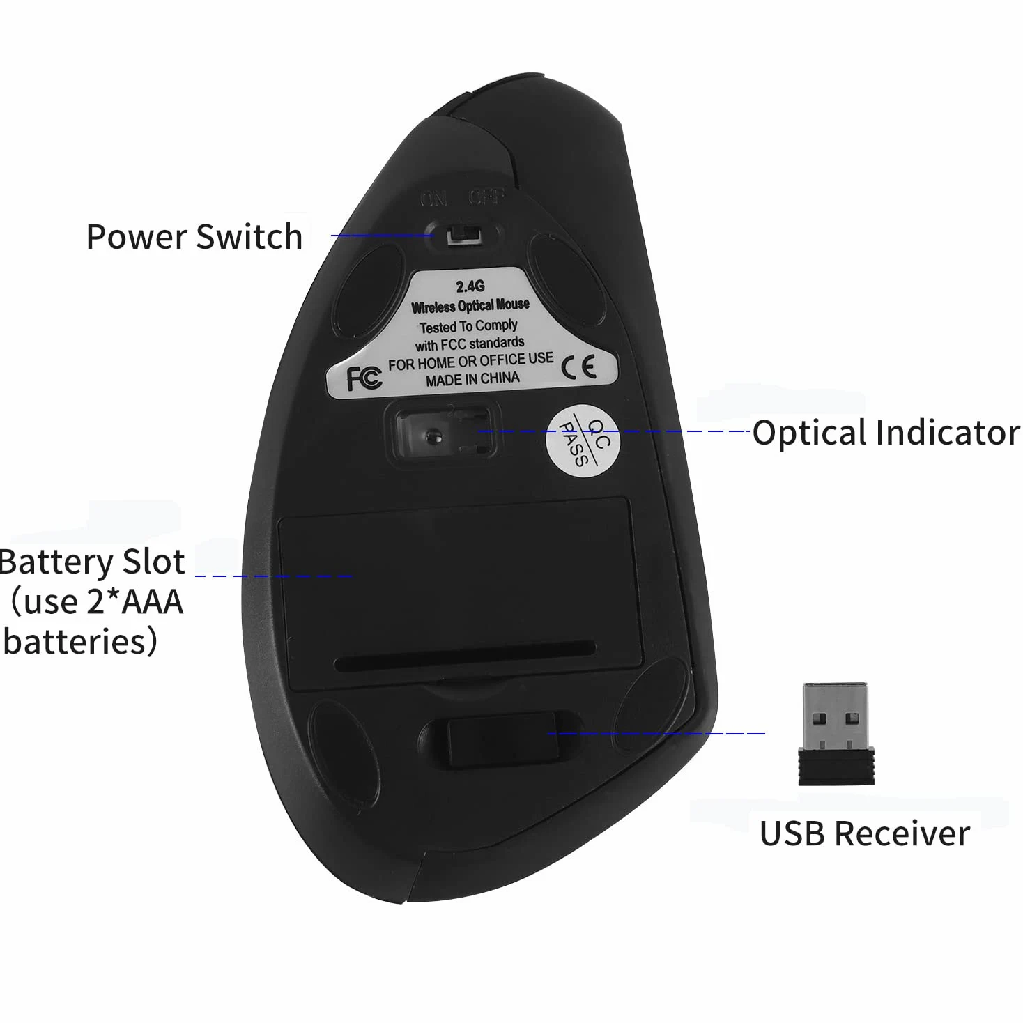 Mouse verticale senza fili nero ergonomico mouse verticale ad alta precisione Ergo ottico 2.4G Mouse da gioco leggero senza fili con 3 pulsanti DPI800/1200/1600 regolabili per PC/laptop/desktop/Mac 6