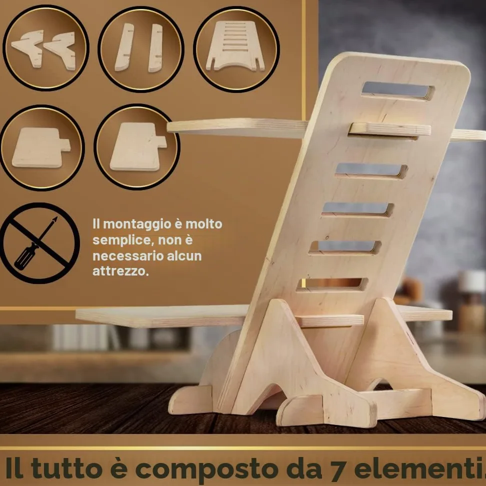Supporto per computer portatile in legno, con supporto e scrivania in piedi, prodotto in UE