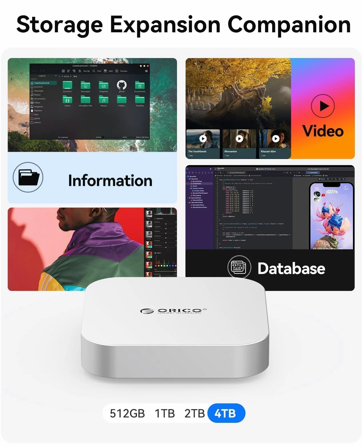 ORICO MiniMate 1TB Extreme SSD per Mac mini M4/M4 Pro, 40Gbps SSD Portatile In Alluminio, Compatibile con Thunderbolt 4/3/USB4, Argento M4T4