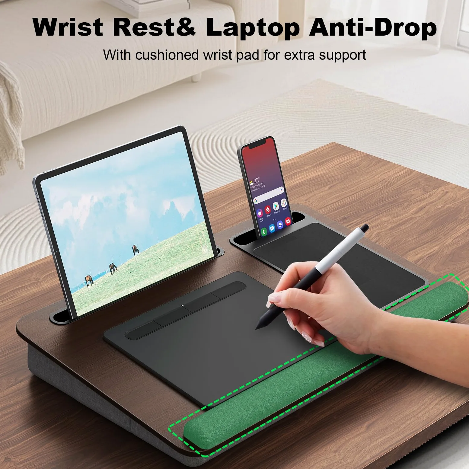 PUTORSEN Lap Desk per computer portatili fino a 17,3", scrivania portatile extra large con tappetino per mouse e tappetino da polso per notebook, Tablet, supporto per laptop con supporto per tablet