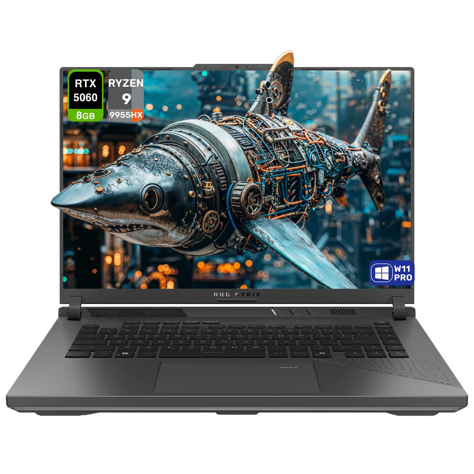ASUS ROG Strix G16 Gaming Laptop, AMD Ryzen 9-9955HX, 64 GB DDR5 RAM, 2 TB PCIe SSD, 16" WUXGA (1920x1200) 165Hz Display, Nvidia G-Force RTX 5060, tastiera RGB a 4 zone, W11 Pro, Grigio Eclipse