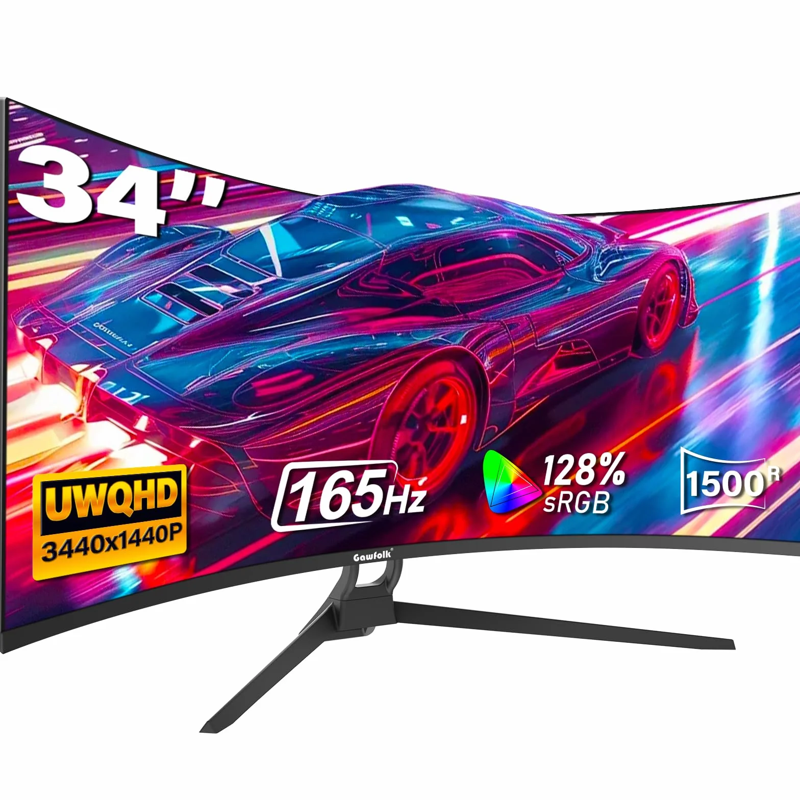 Gawfolk awfolk Monitor Gaming Curvo 34" Ultrawide, UWQHD 3440x1440, 165Hz, AMD FreeSync, VESA