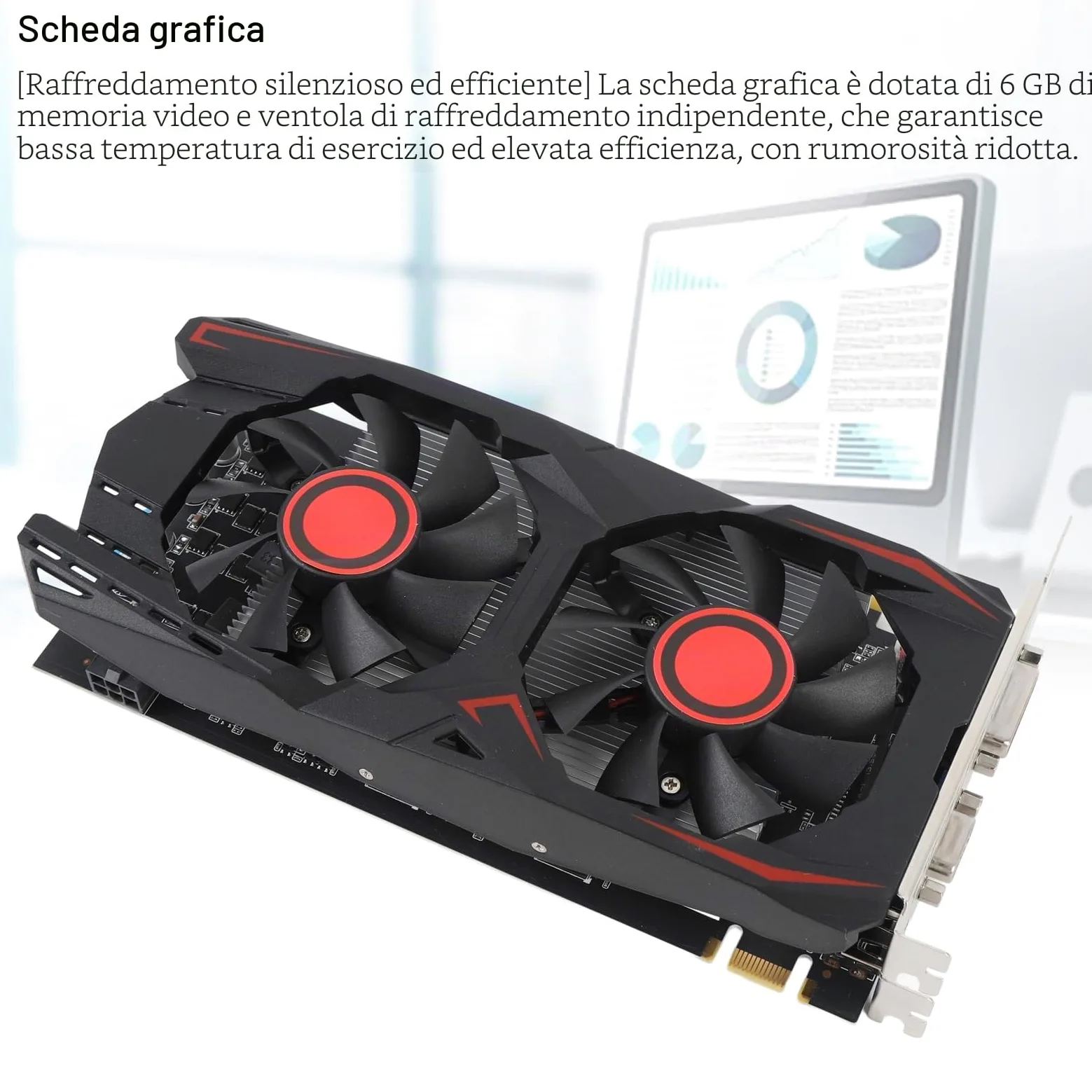 Tosuny Scheda di Computer Grafica, 6 GB GDDR5 192BIT 783/1566MHz PCIE 2.0 16x Scheda Grafica da Gioco, Ventola di Raffreddamento a Doppio Raffreddamento e Interfaccia DVI VGA, per PC