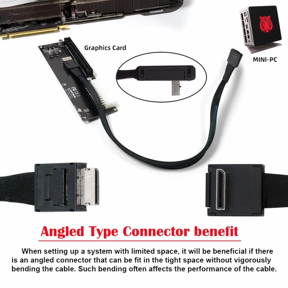 Cavo attivo dati OcuLink PCIe 4.0 PCI-Express SFF-8611 4i a SFF-8611 ad angolo verso il basso per eGPU SSD 80 cm