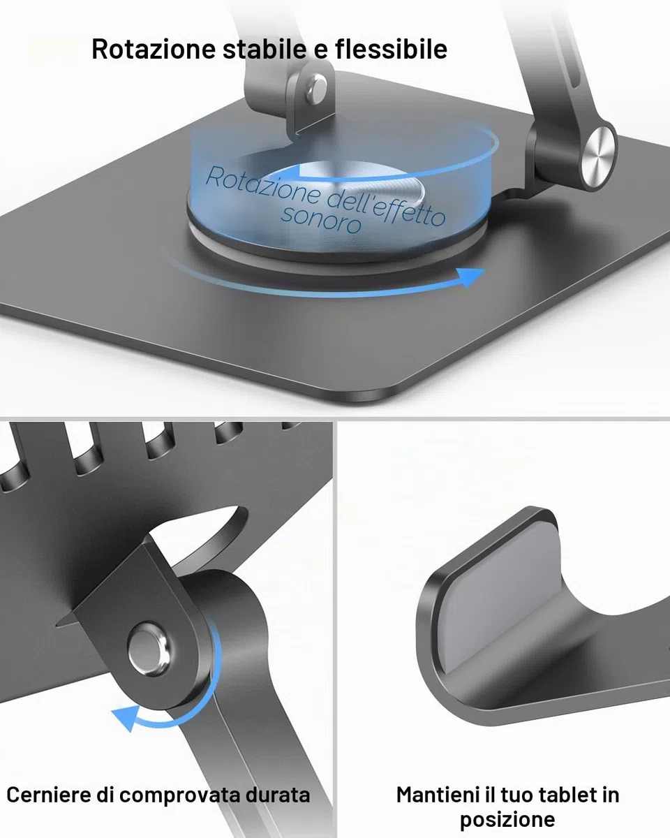 JOIOT Supporto Tablet Supporto iPad Regolabile Supporto Pieghevole in Alluminio Tablet e telefoni Compatibile Con iPad Pro Air Mini 6 Phone 14 Galaxy Tab A8 Superfici Fino a 12.9 Pollici Nero