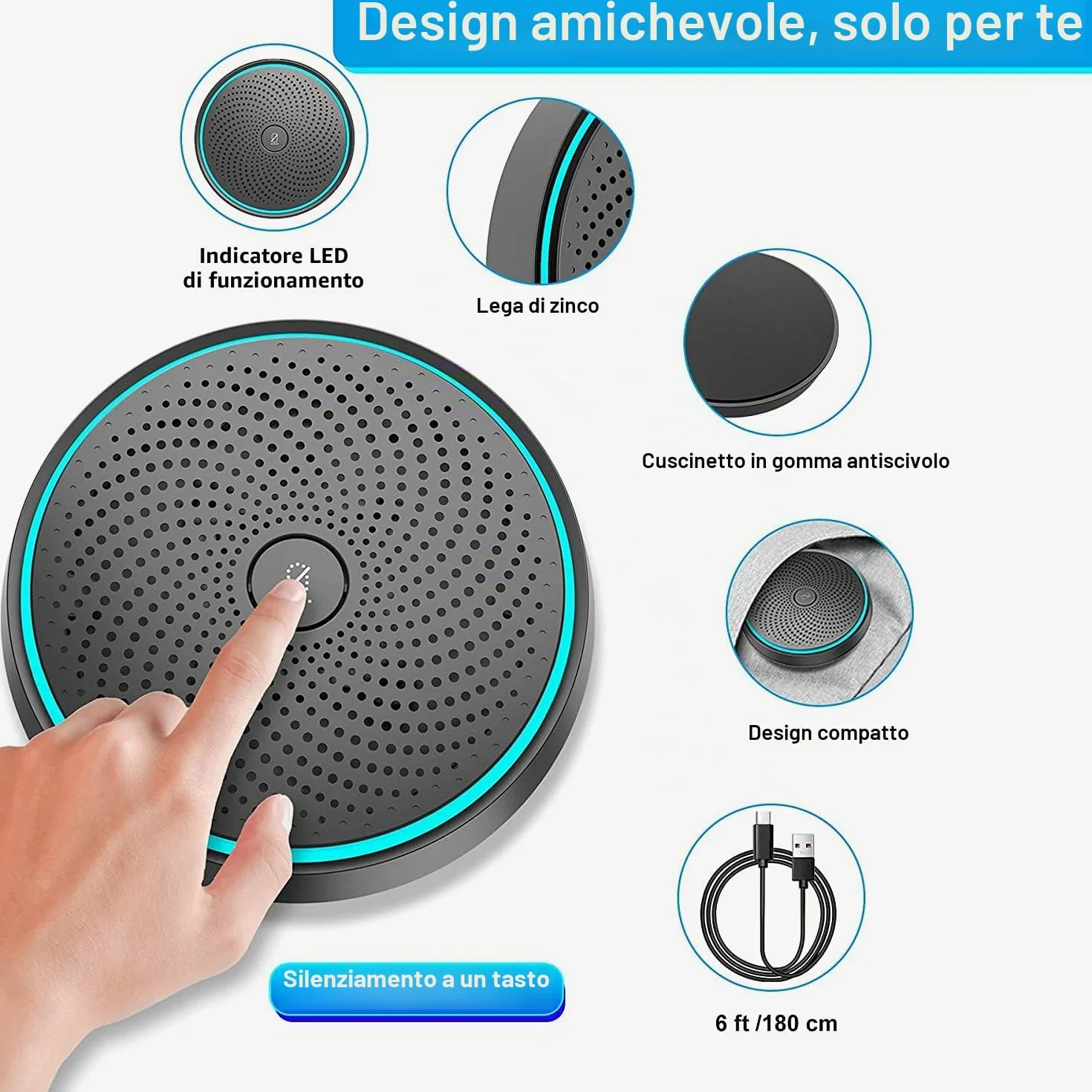 MONODEAL Microfono USB per Conferenza, Microfono per PC Video Conferenza, Registrazione, Skype, Classe Online, Giochi, Zoom, Plug & Play Compatibile con Mac Windows PC