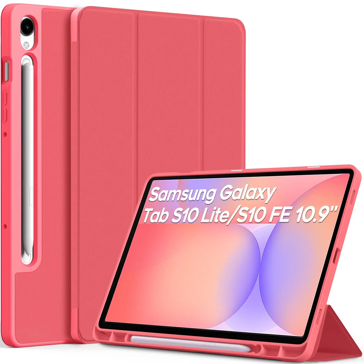 EasyAcc Funda para Samsung Galaxy Tab S10 Lite/ S10 FE 10.9" 2025/ S9 FE 10.9" /S9 11 pulgadas con soporte S Pen - Ultra fina con función atril Funda de piel sintética, color rosa sandía