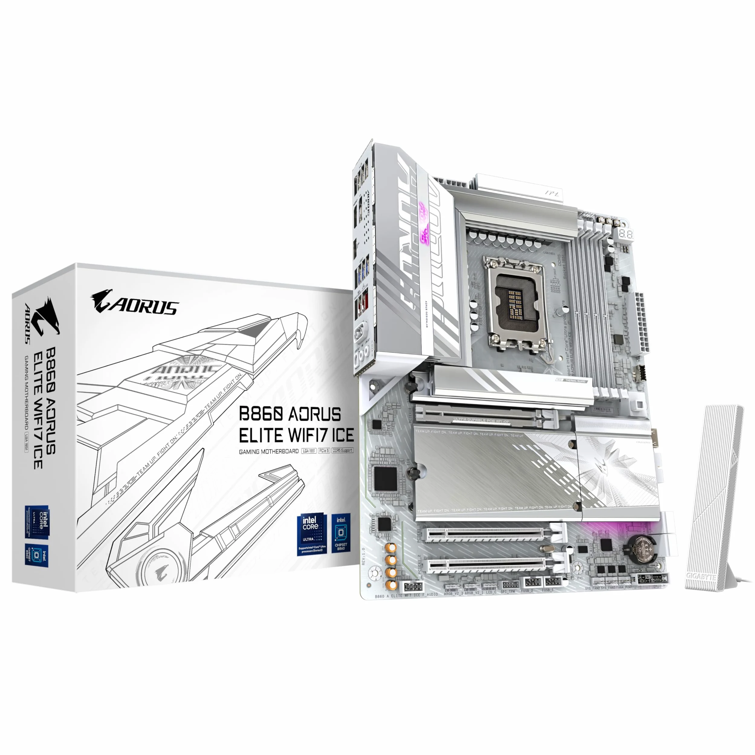 GIGABYTE B860 AORUS ELITE WIFI7 ICE Scheda madre - CPU Intel Core Ultra, VRM a 14+1+2+1 fasi, fino a 9200MHz DDR5, 1xPCIe 5.0 + 2xPCIe 4.0 M.2, LAN 2,5 GbE, WIFI 7, USB 4