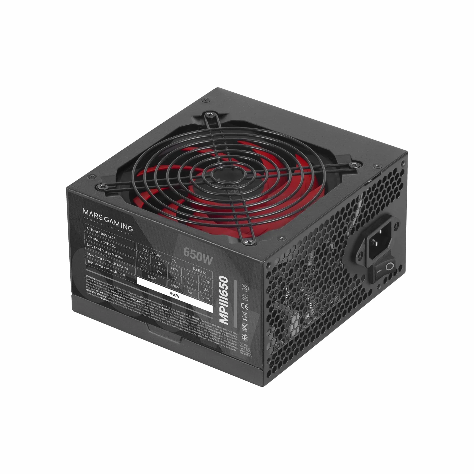Mars Gaming MPIII650, Alimentatore PC ATX 650W, 5 Anni di Garanzia, 85% Efficienza, Sistema Digitale APFC, Ventola FDB 120mm AI-RPM, Tecnologie DC-DC e SMD, Cavi Piatti Extra Lunghi, Nero