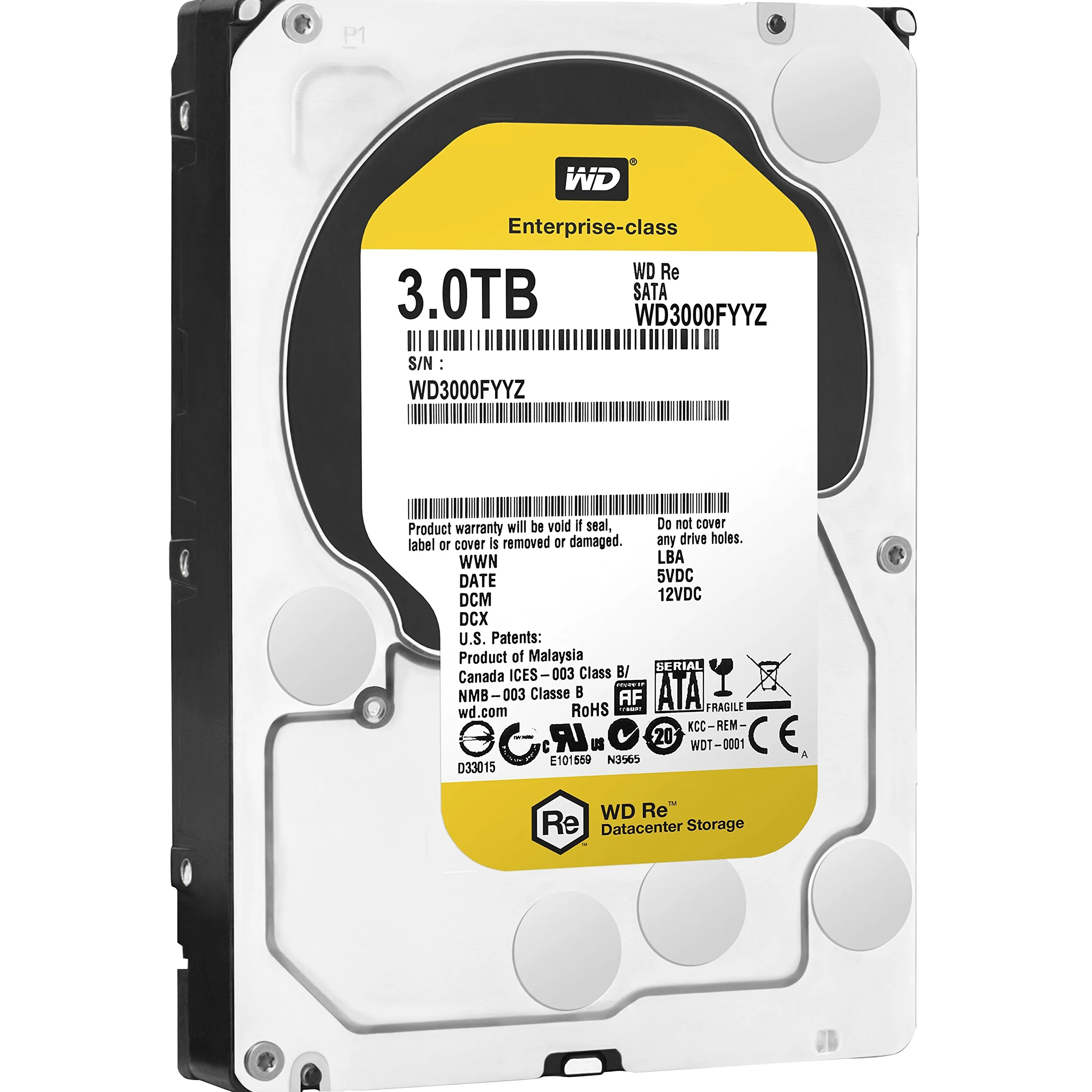 WD Western Digital RE 3TB Interne Festplatte WD3000FYYZ 3,5 Zoll HDD SATA 6Gb/s R/V Sensor 7200RPM 64MB Cache (Ricondizionato)