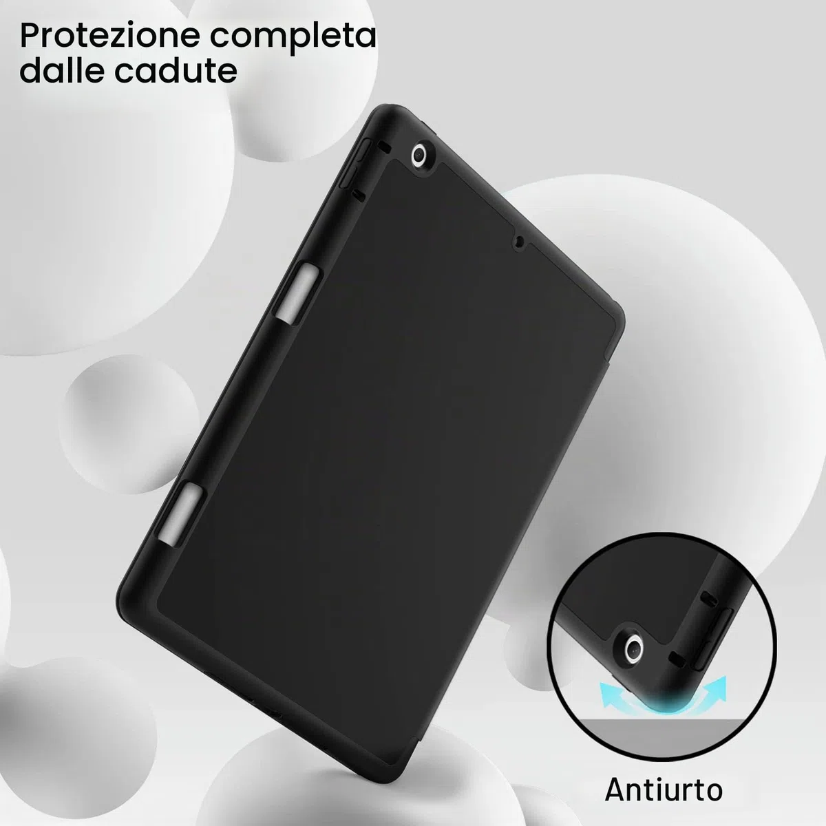 JETech Custodia per iPad 10,2 Pollici Modello 2021/2020/2019 (9a/8a/7a Generazione) con Portapenne, Cover Tablet Sottile con Retro in Morbido TPU con Auto Svegliati/Sonno (Nero)