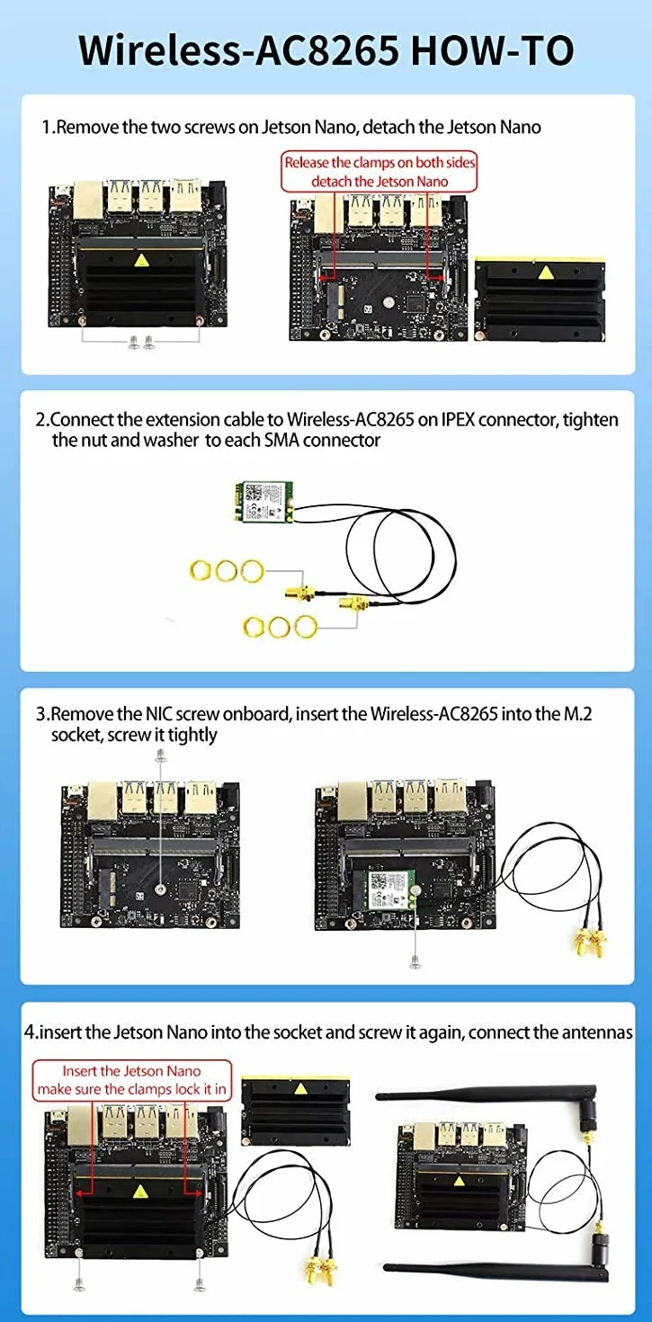 Waveshare AC8265 Wireless NIC Applicable for Jetson Orin Nano/NX 2.4G / 5G WiFi Bluetooth 4.2 Dual Mode Module