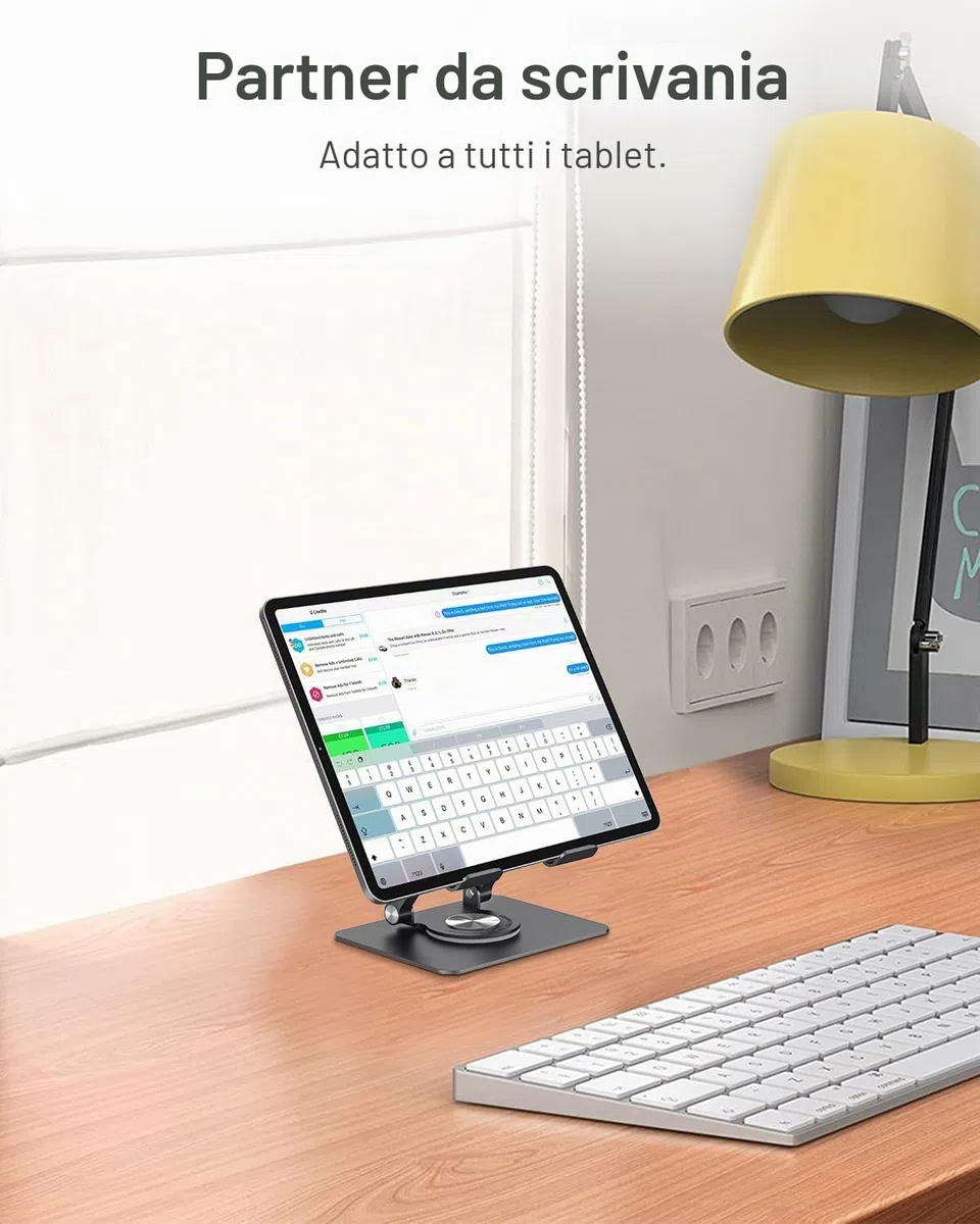 JOIOT Supporto Tablet Supporto iPad Regolabile Supporto Pieghevole in Alluminio Tablet e telefoni Compatibile Con iPad Pro Air Mini 6 Phone 14 Galaxy Tab A8 Superfici Fino a 12.9 Pollici Nero