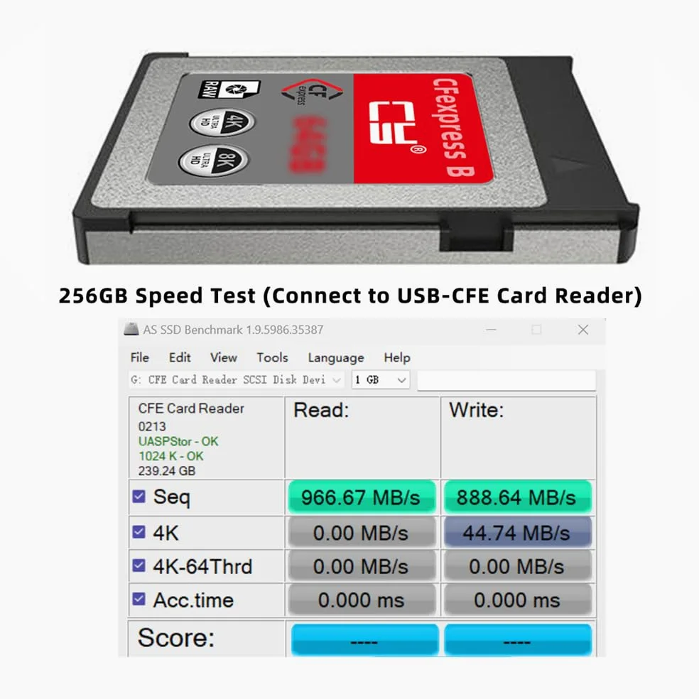 cablecc Scheda di memoria CFEXPRESS da 256 GB, tipo B, adattatore CFE CFB compatibile con XS Camera 8K RAW PCIE espansione