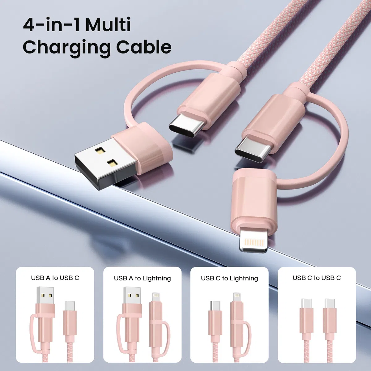 BASESAILOR iPhone 14 13 Pro Max Cavo Ricarica Multifunzione 4-in-1 USB C 2M,Potenza Massima 60W,Combo Lightning/USB A per Samsung Galaxy A13 A21 A22 A23 A31 A32 A33,Apple 17 16 15 Plus,MacBook,Pixel