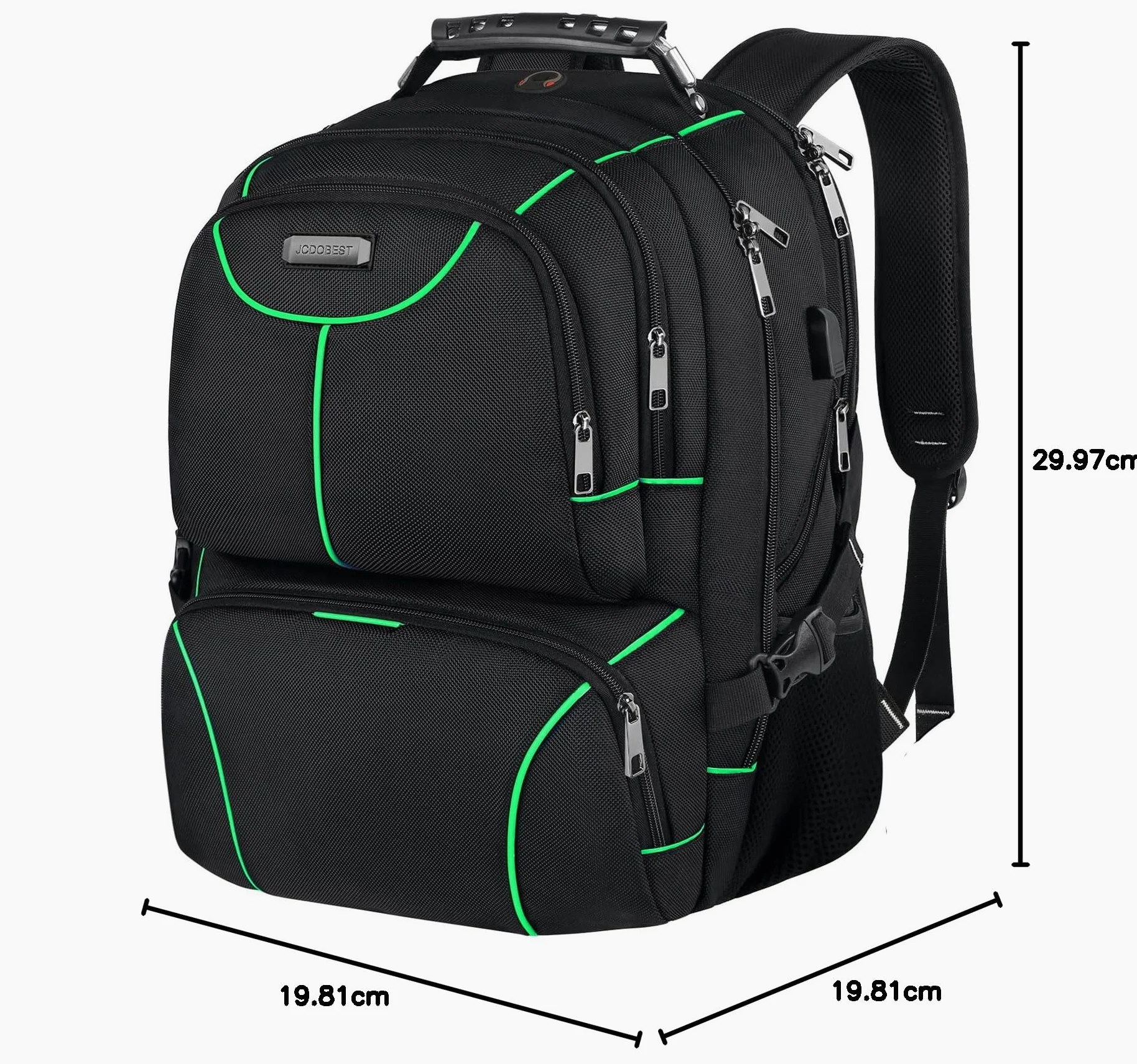 VECKUSON Zaino per computer portatile, 15,6 pollici, verde, unisex, impermeabile, porta di ricarica USB, isolato, approvato TSA, antifurto, tessuto in nylon poliestere resistente