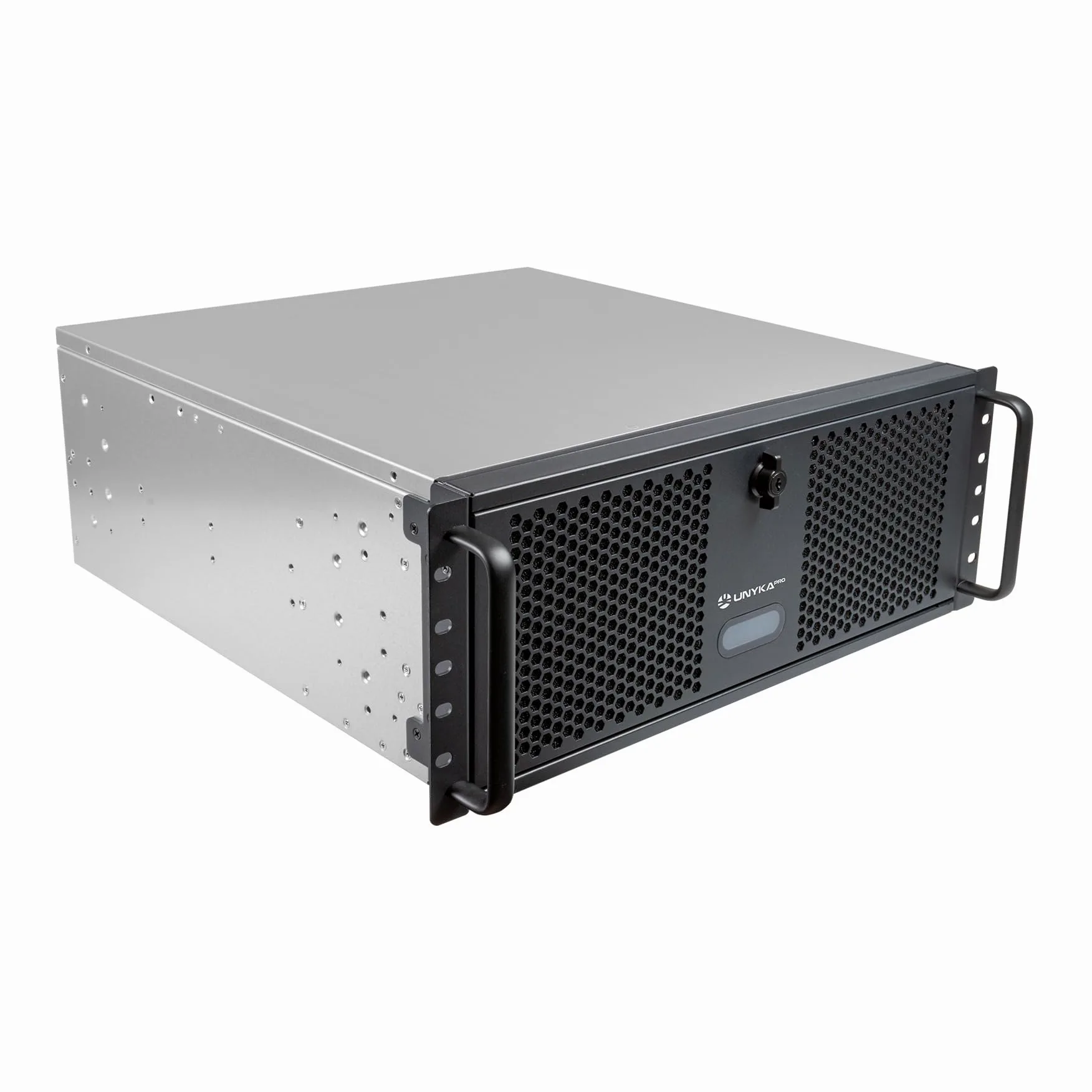 UNYKAch Scatola Rack UK4339 Formato 4U 19" ATX, compatibile con refrigerazioni liquide da 360 mm (supporto incluso), chiusura con chiave, 1 USB 3.0 e 1 USB Tipo C e 2 ventole da 80 mm