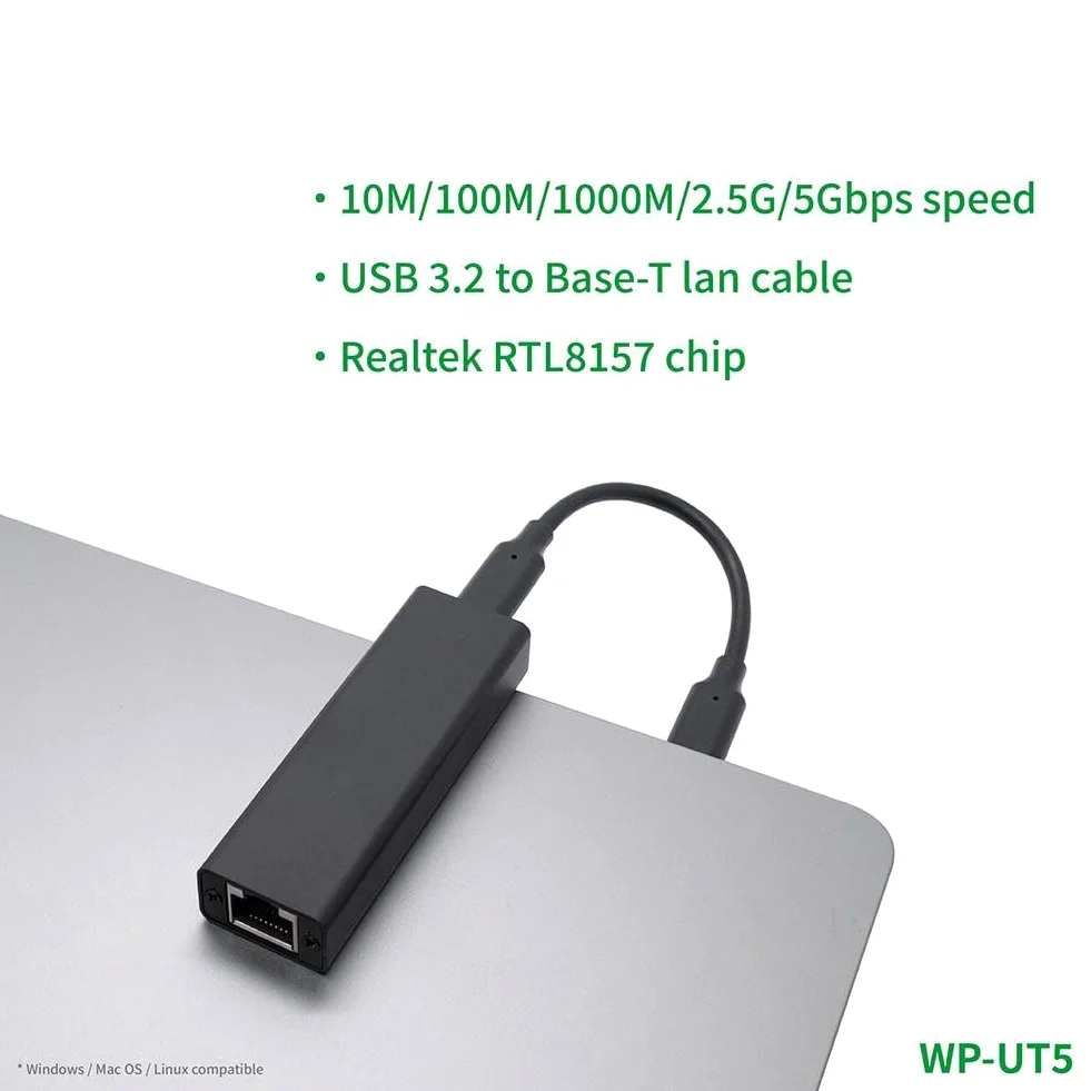 EasyByMall Adattatore Ethernet da USB 3.2 a 5GbE, chip Realtek RTL8157, scheda di rete da 5 Gbps con cavo diviso per Windows 11, Mac, Linux