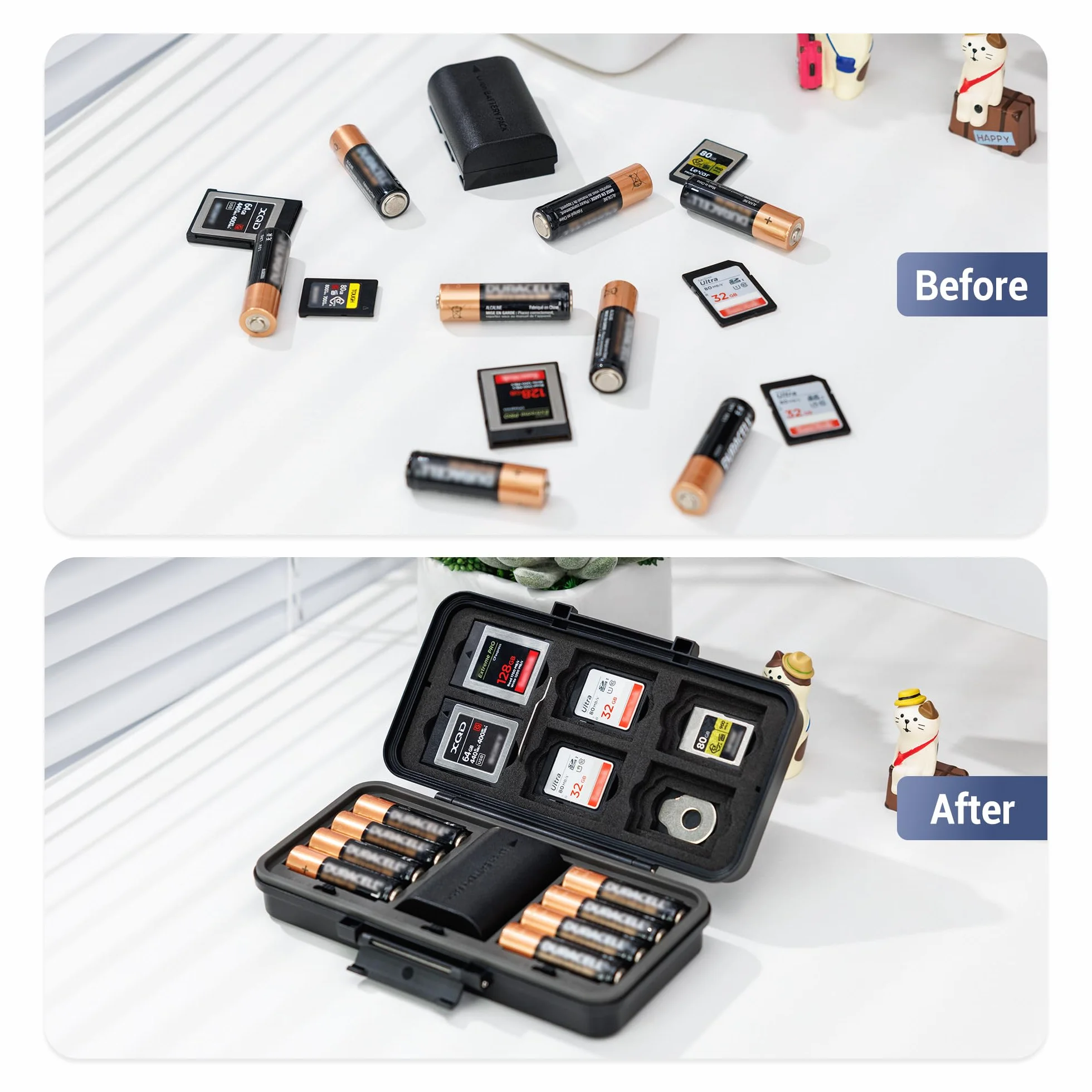 Custodia per batterie e schede di memoria per fotocamera,contenitore per 3 batterie LP-E6/NP-FZ100/NPW235/EN-EL15/DMW-BLF19/BLX-1 o 1 batteria agli ioni di litio e 8 batterie AA,Porta schede SD multip