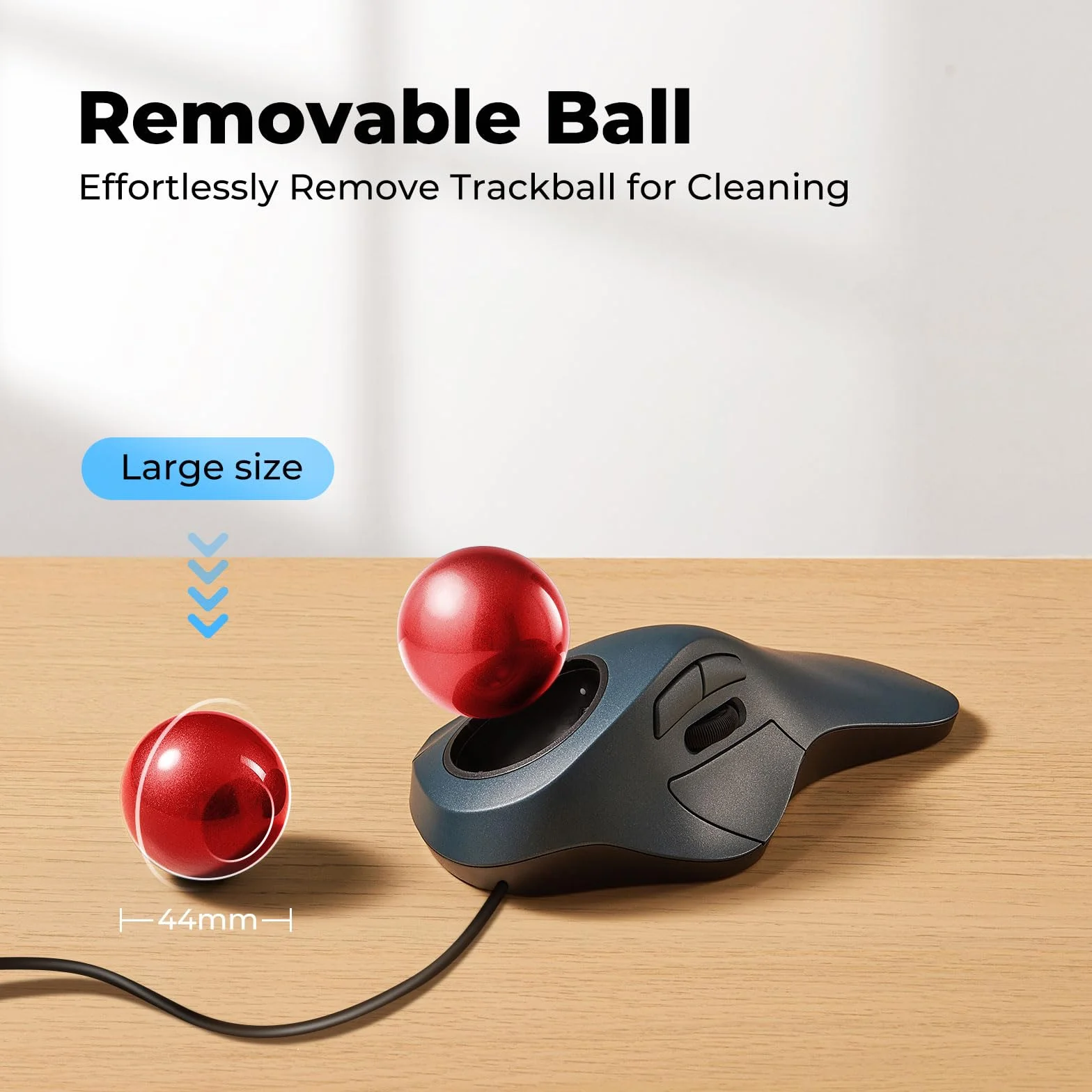 Mouse trackball cablato, facile controllo delle dita indice, design ergonomico e confortevole, riduce l'affaticamento muscolare, precisione e tracciamento fluido, compatibile per PC, laptop,