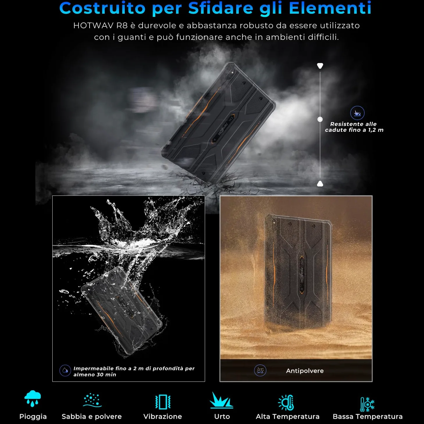 HOTWAV R8 Rugged Tablet 10.1 Pollici Android 14 Tablet PC Robusto 10800mAh, 12GB+128GB Octa-core 1TB Espandibile IP68/69K Tablet Impermeabile 13MP 4G Dual SIM 5G WiFi Face ID/OTG/GPS