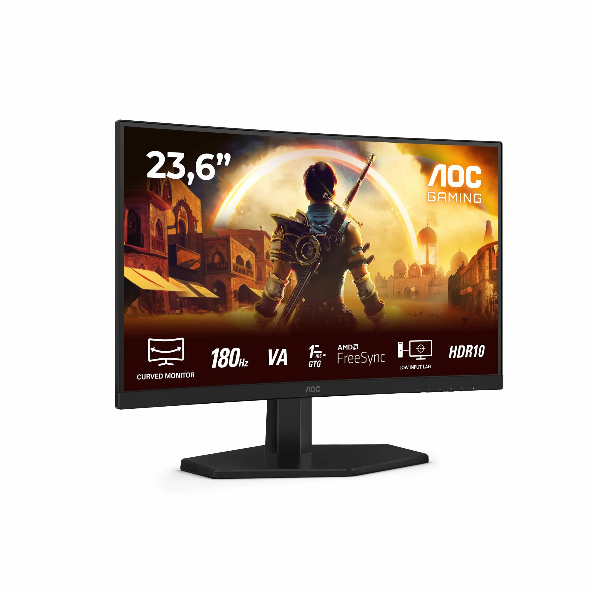 AOC Gaming Monitor C24G42E 24 pollici Curvo 1920x1080, FHD, 180Hz, VA Panel, 4ms GtG, Speakers, (HDMI2x 2.0 DP 1x 1.4) HDR10, FreeSync, Nero