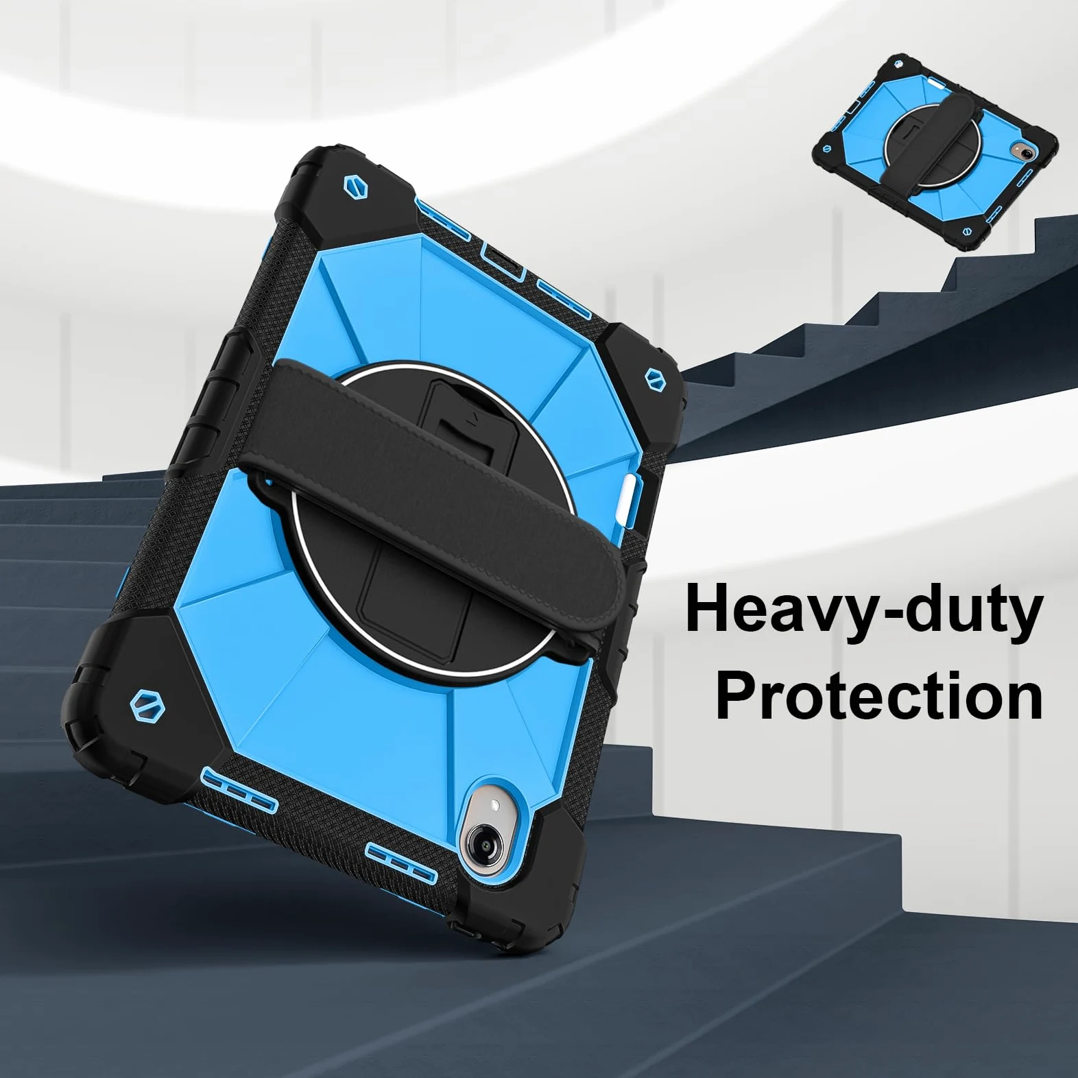 Custodia per Lenovo Tab idea Pro Gen 2 (TB390) 2026, custodia protettiva antiurto resistente con supporto rotante, portapenne, cinghia da polso e tracolla, guscio multifunzione (nero blu)