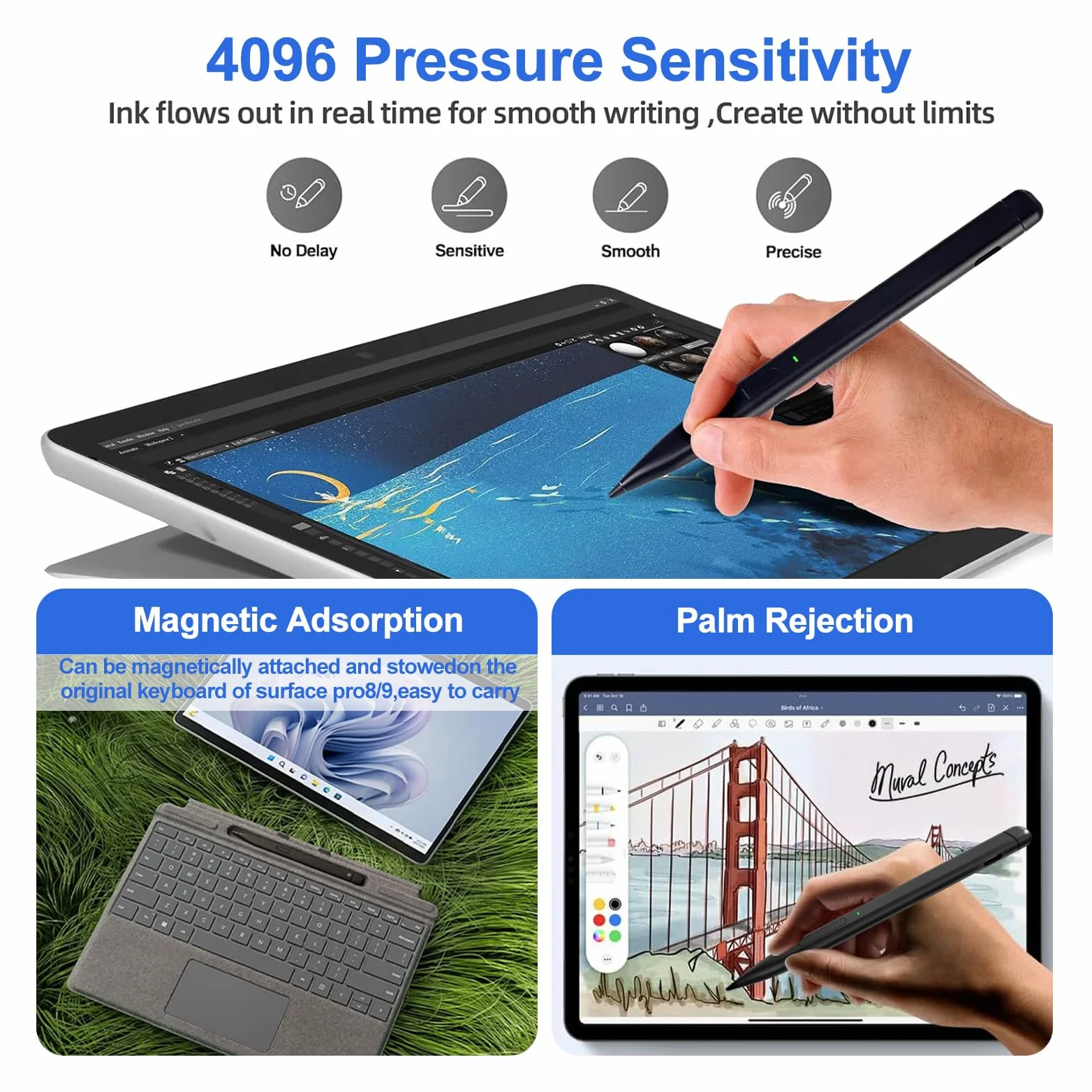Slim Pen 2 per Microsoft Surface con pressione 4096, gomma e clic destro, Palm Reject, pennino in grafite, per Surface Pro 12/11/10/9/8/7/6/5/4/X, Surface Go 4/3/2, Book 3/2/1, Laptop1-6, Surface