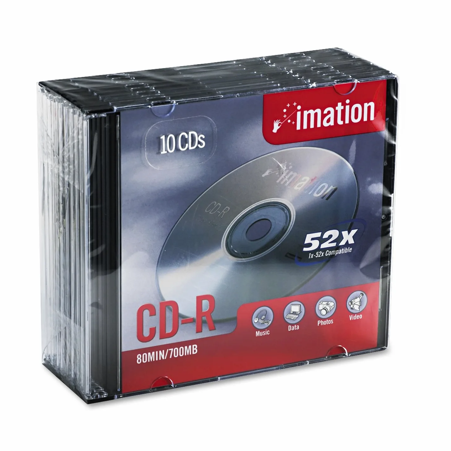 Imation CD-R 52x 10pk Slim Jewel Case – CD-RW vergini (CD-R, 700 MB, 52x, CD box