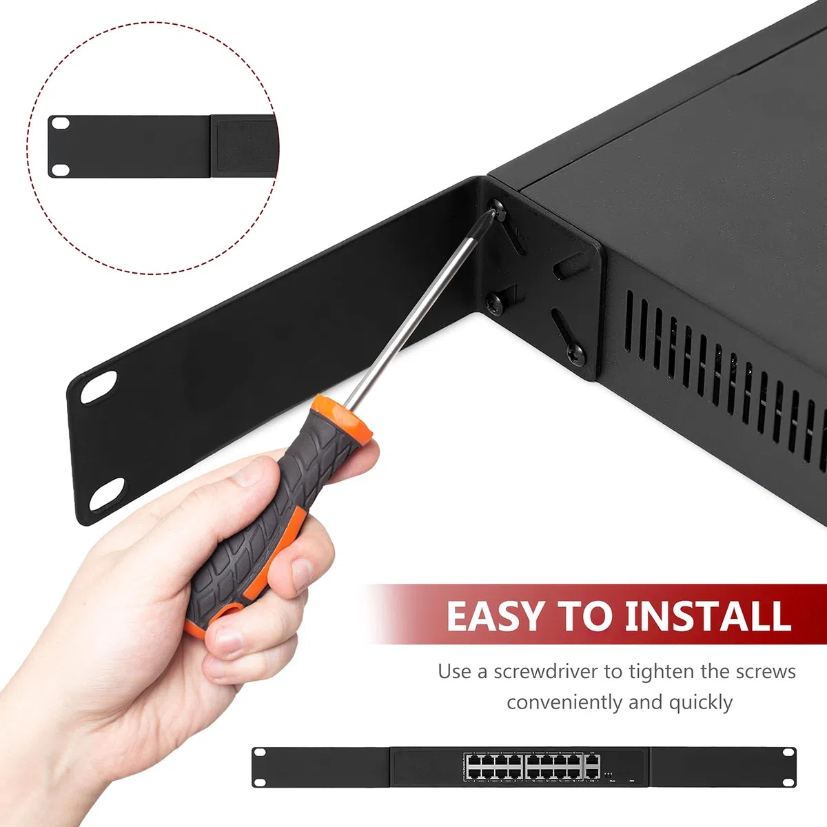 Kit di Montaggio su Rack Regolabile da 14-30 mm, Attacchi Rack da 19 Pollici, Montaggio Switch Compatibili con Netgear TRENDnet Cisco D-Link HP, per Dispositivi da 7,9" di Larghezza a 19" (143 mm)