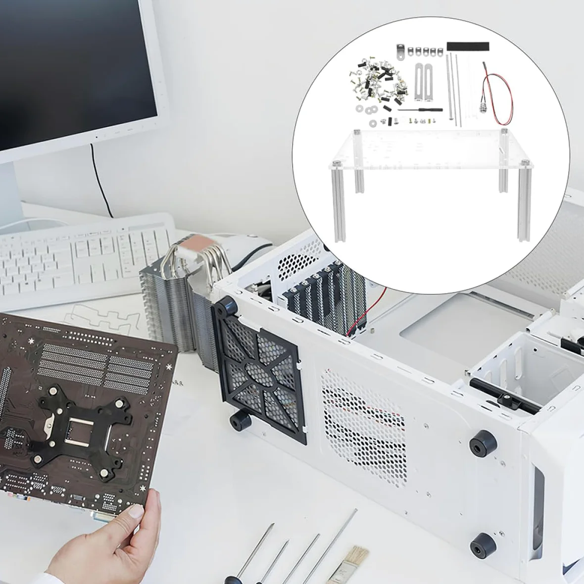 Zerodeko Supporto Design Compatto Resistente alla Ruggine Open Frame in Lega di Alluminio e Acrilico per Computer per Test Componenti e Assemblaggi PC Matx
