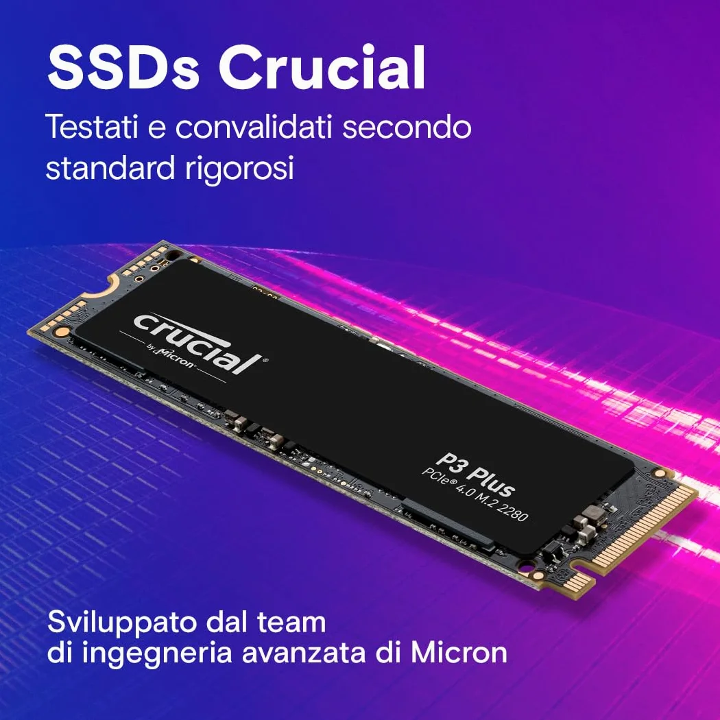 Crucial P3 Plus SSD 1TB PCIe Gen4 NVMe M.2 SSD Interno, Fino a 5.000 MB/s, Compatibile con Notebook e PC Desktop, Solid State Drive - CT1000P3PSSD801