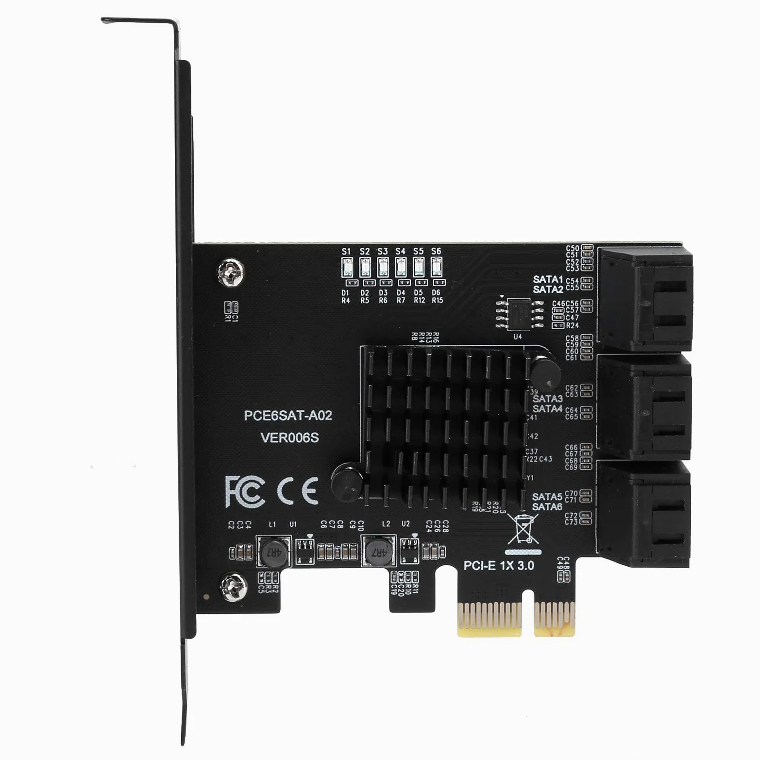 GOWENIC Scheda di Espansione PCIe a 6 Porte Scheda Controller 6G con ASM1166, Host PCI-E 4X 8X 16X, Indicatore di attività LED Blu, Dissipatore di Calore, Plug and Play per